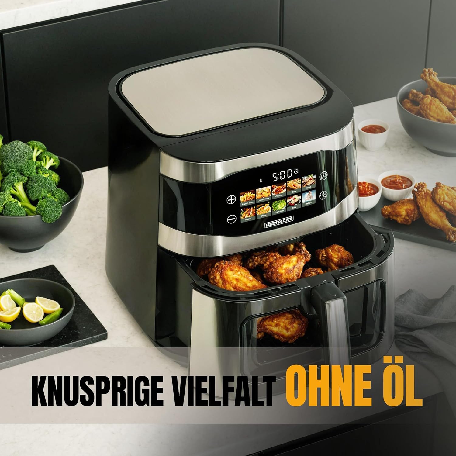 Heinrich´s Heißluftfritteuse, 1800 W, LED-Display mit Touch Bedienung, spülmaschinenfest