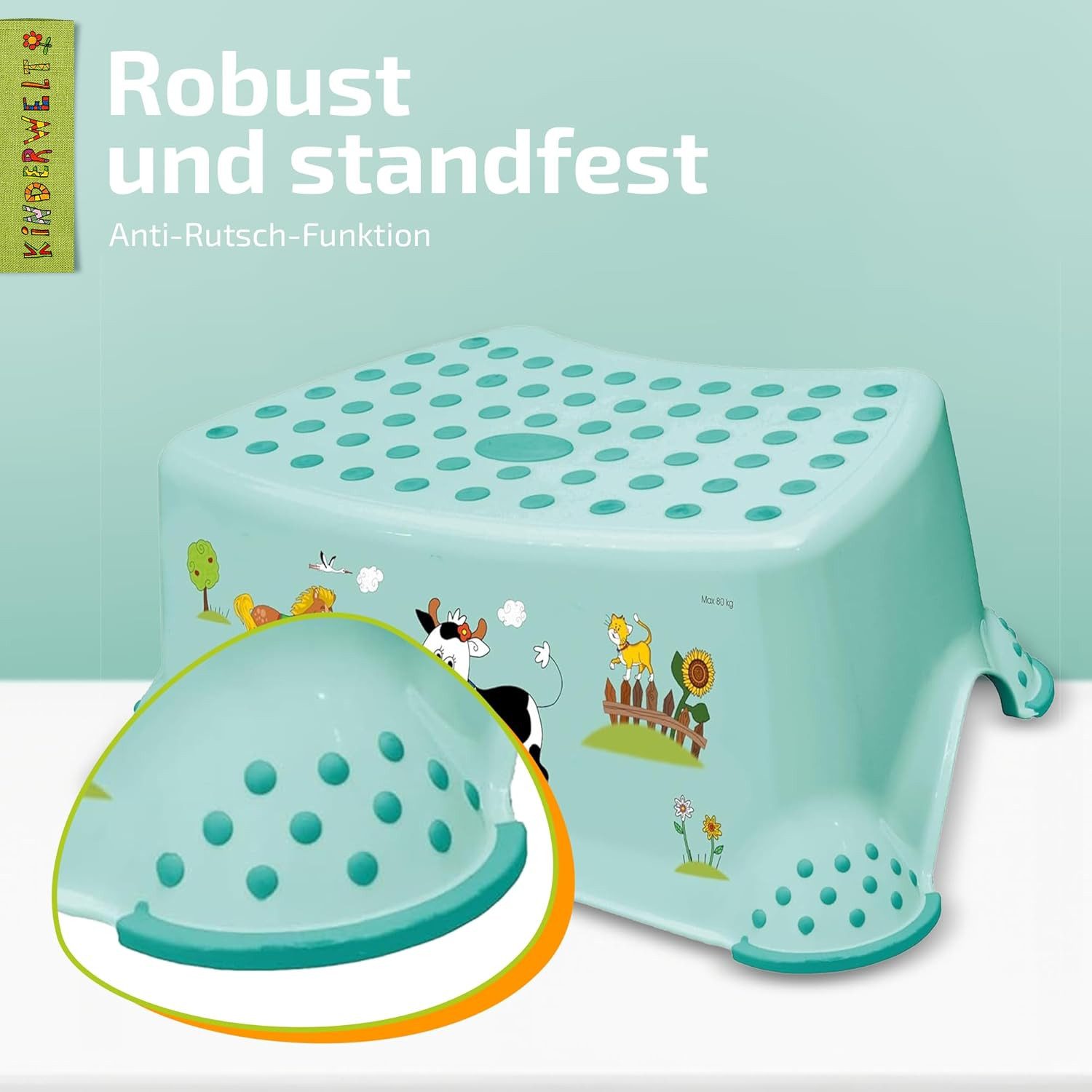 KiNDERWELT Tritthocker Premium stabiler Tritthocker Tier Motiv weiß