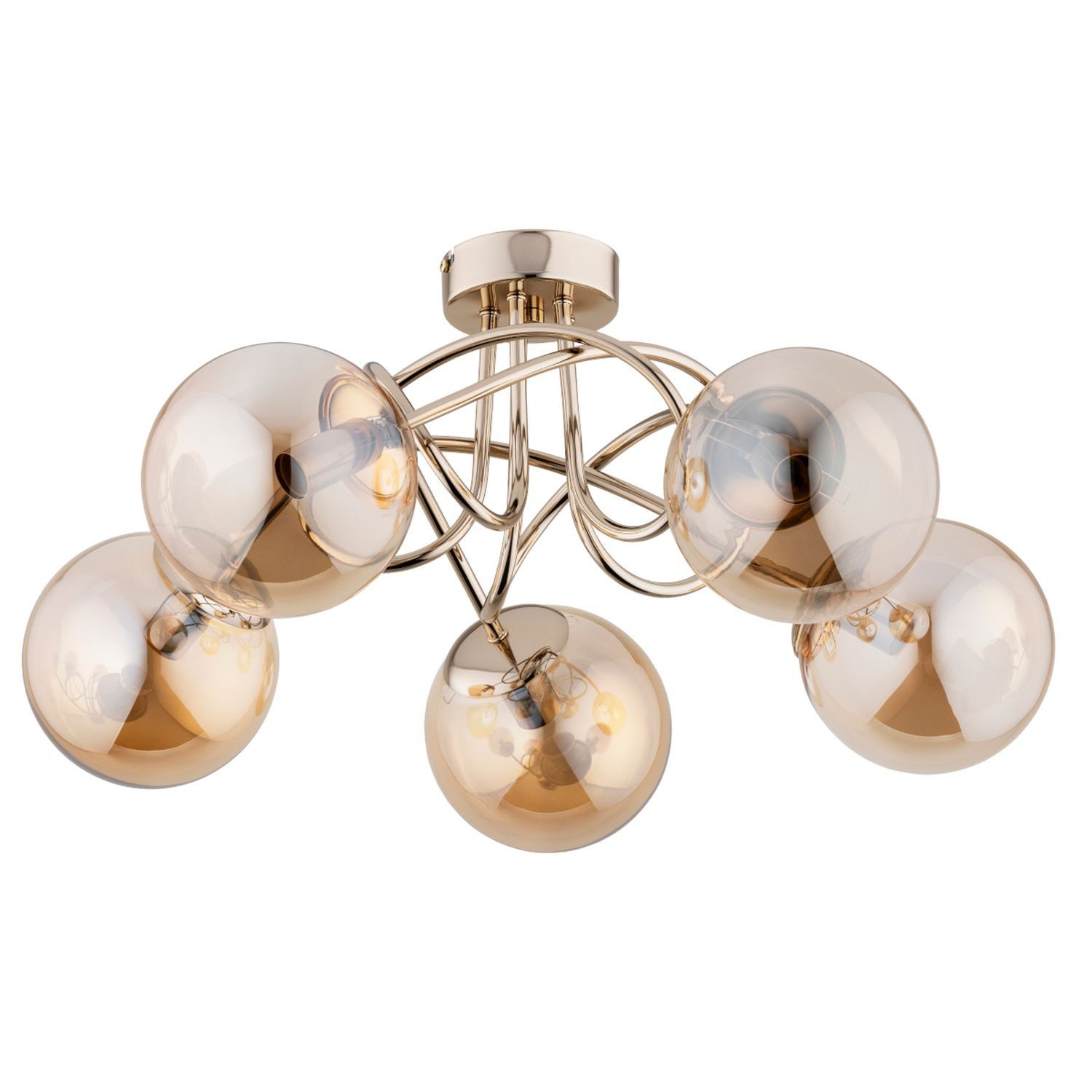 Licht-Erlebnisse Deckenleuchte BRIONI, ohne Leuchtmittel, Rauchglas Metall 51 cm breit in Gold E14 Kugelschirm Retro