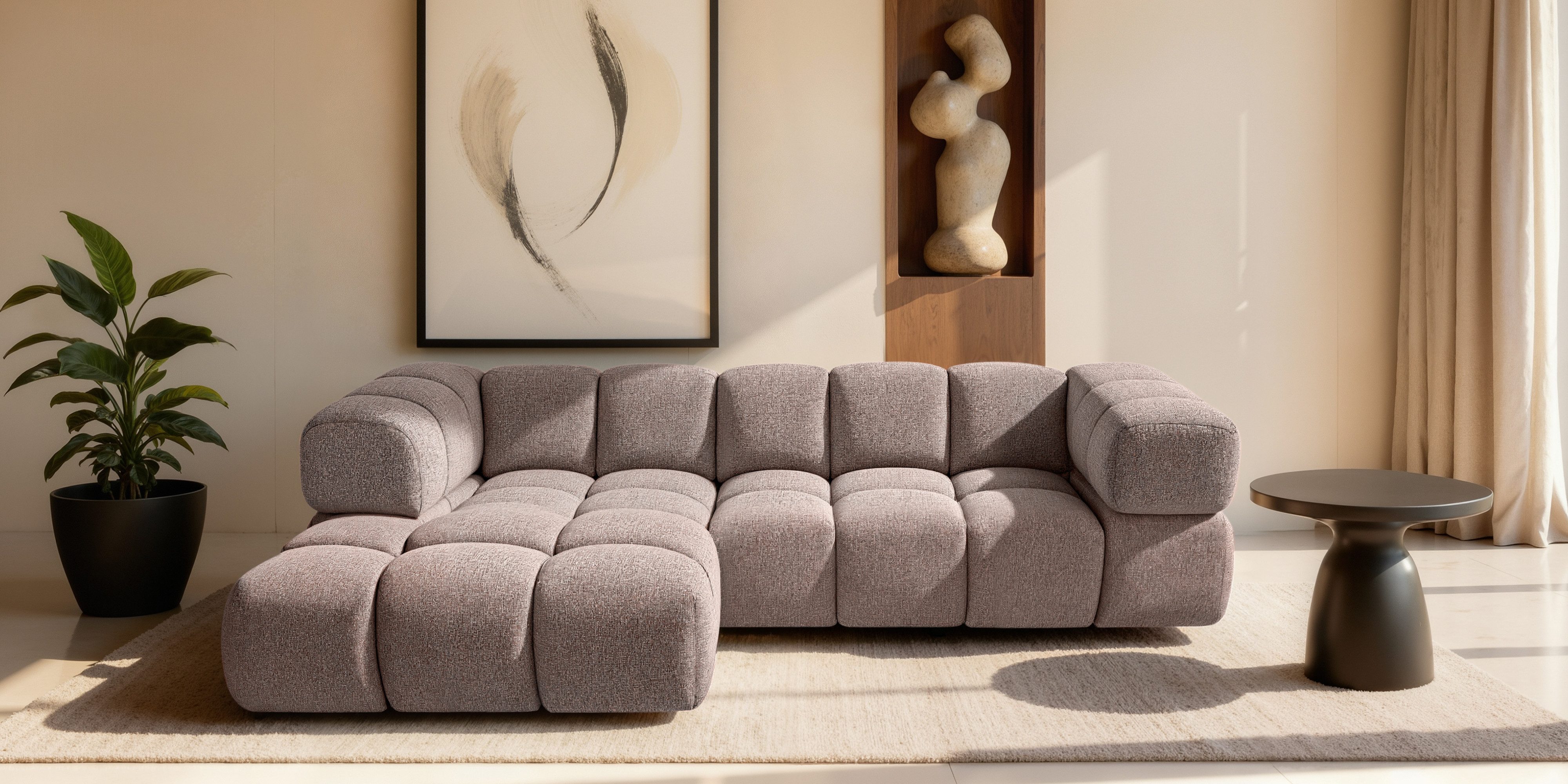 Kaiser Möbel Ecksofa Designsofa mit luxuriösem Strukturstoff im Stoff Puente AVERRO, Exklusive 3D-Struktur des Stoffes,Designorientiertes