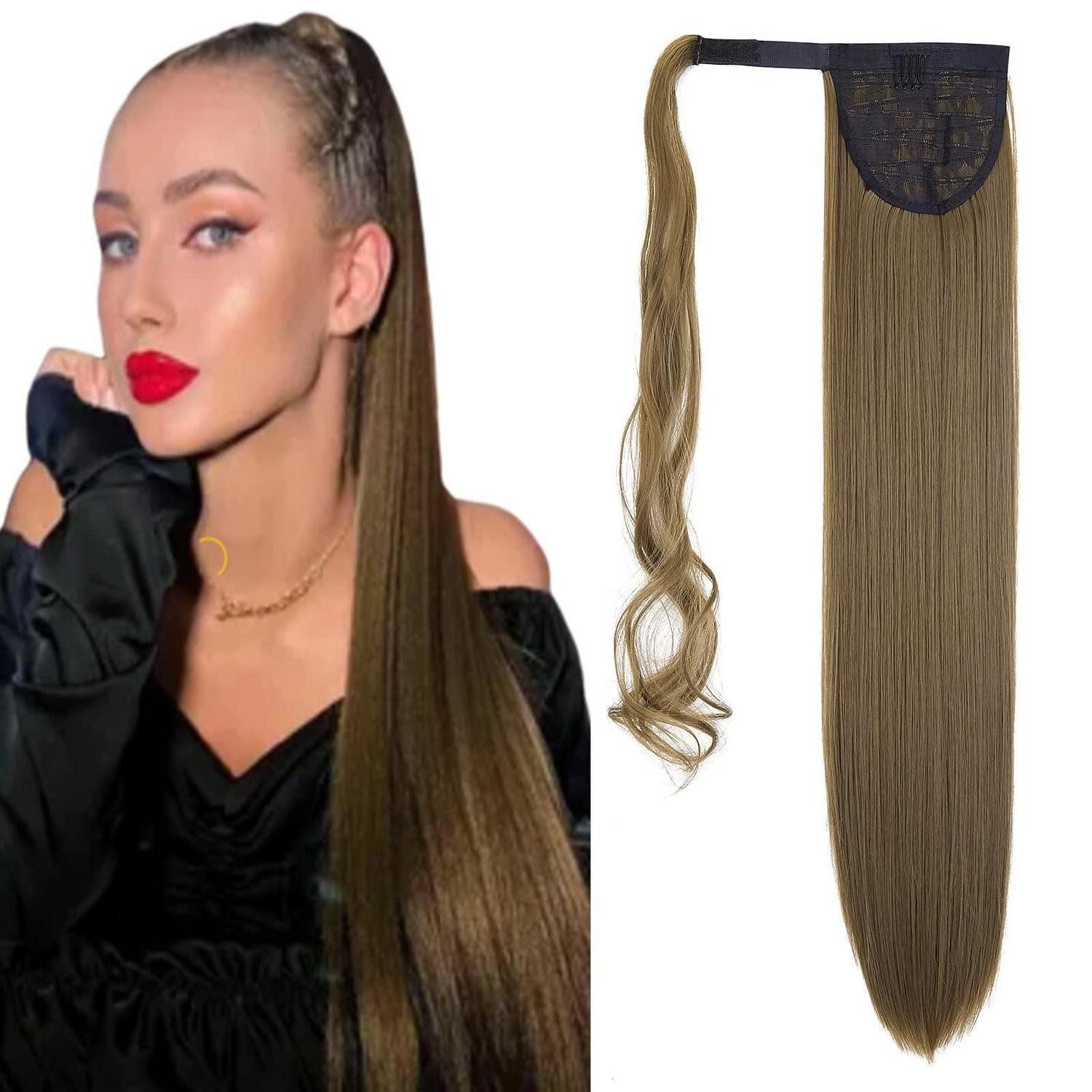 Kunsthaar-Extension Ponytail Clip in Haarteil 60cm 125g Goldbraun 60 cm Hellbraun