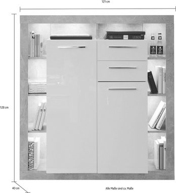 INOSIGN Highboard Gwendolyn (1 St), weiße Hochglanzfronten, moderner Wohnzimmerschrank, Breite ca. 121 cm