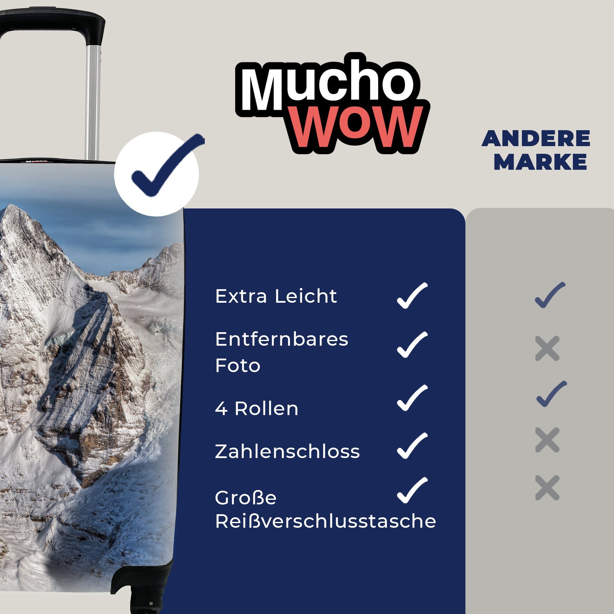MuchoWow Handgepäckkoffer Blick vom Schilthorn Reisetasche rollen, auf Eiger, Schweizer mit Ferien, 4 den Reisekoffer Rollen, für Trolley, Handgepäck