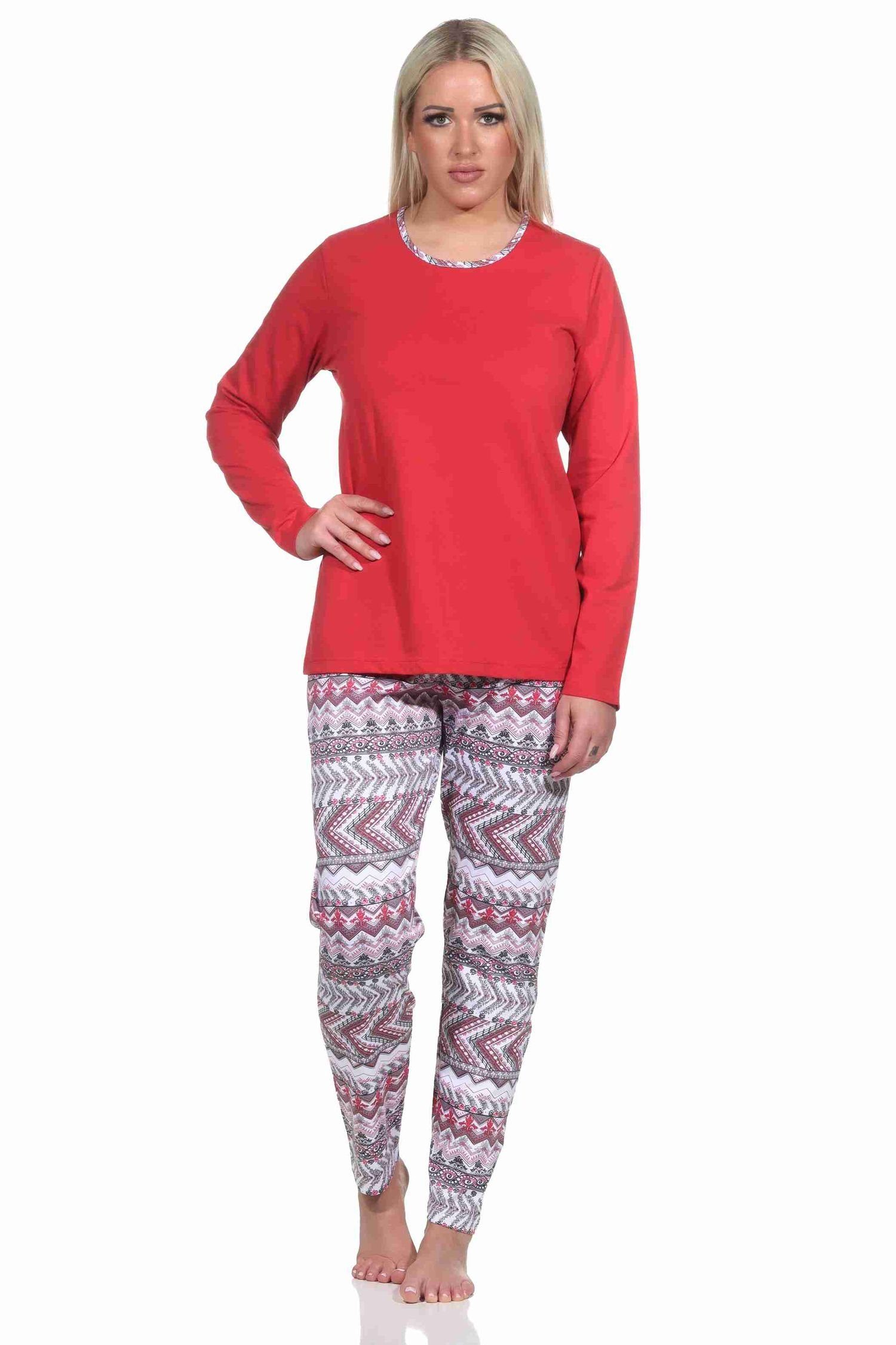 Normann Pyjama rot Schlafanzug wunderschönen langarm Damen Ethnolook im