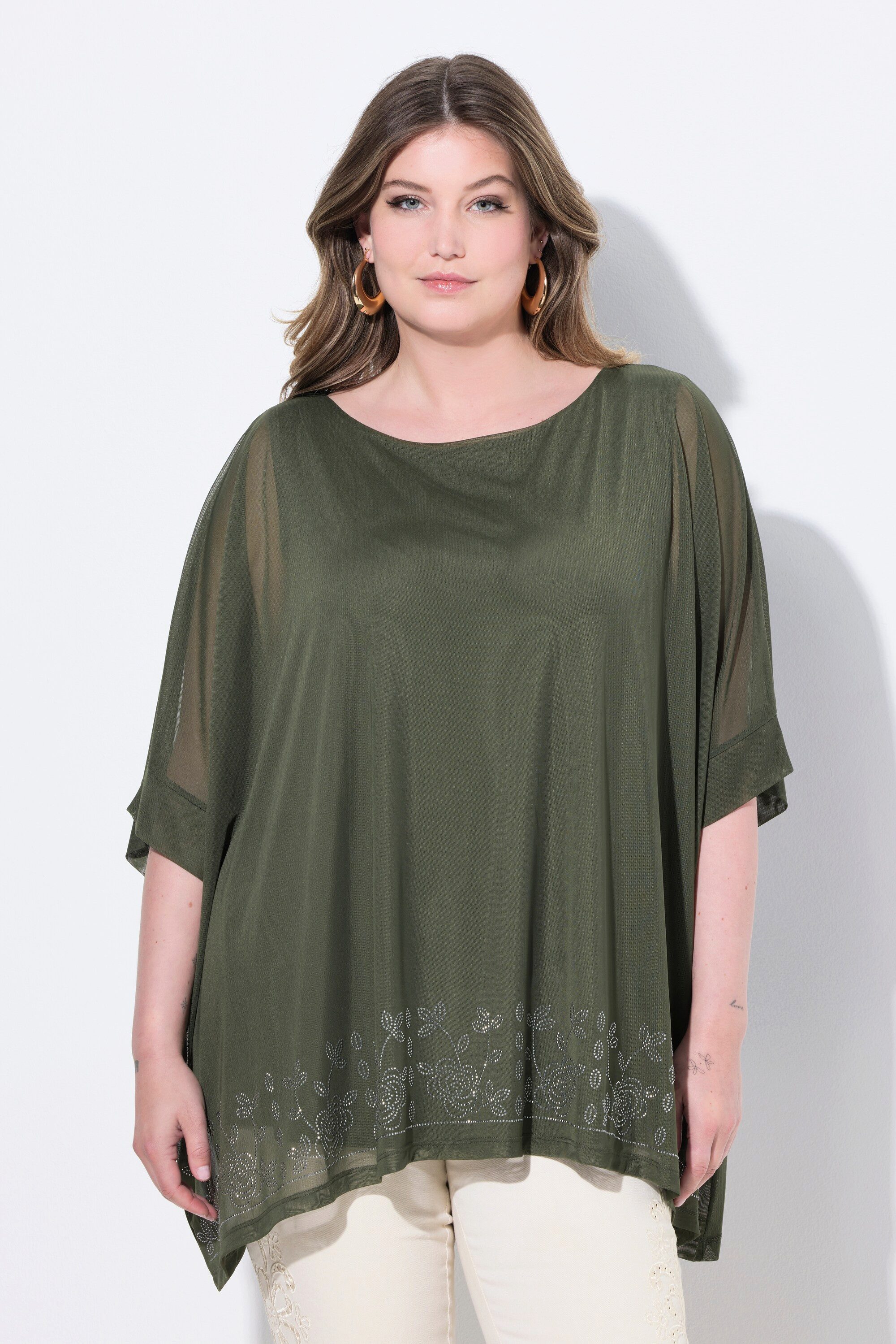 MIAMODA Druckbluse Meshbluse oversized Glitzersteinchen Jerseytop günstig online kaufen