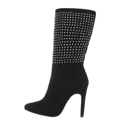 Ital-Design Damen Abendschuhe Party & Clubwear Stiefel Pfennig-/Stilettoabsatz High-Heel Stiefel in Schwarz