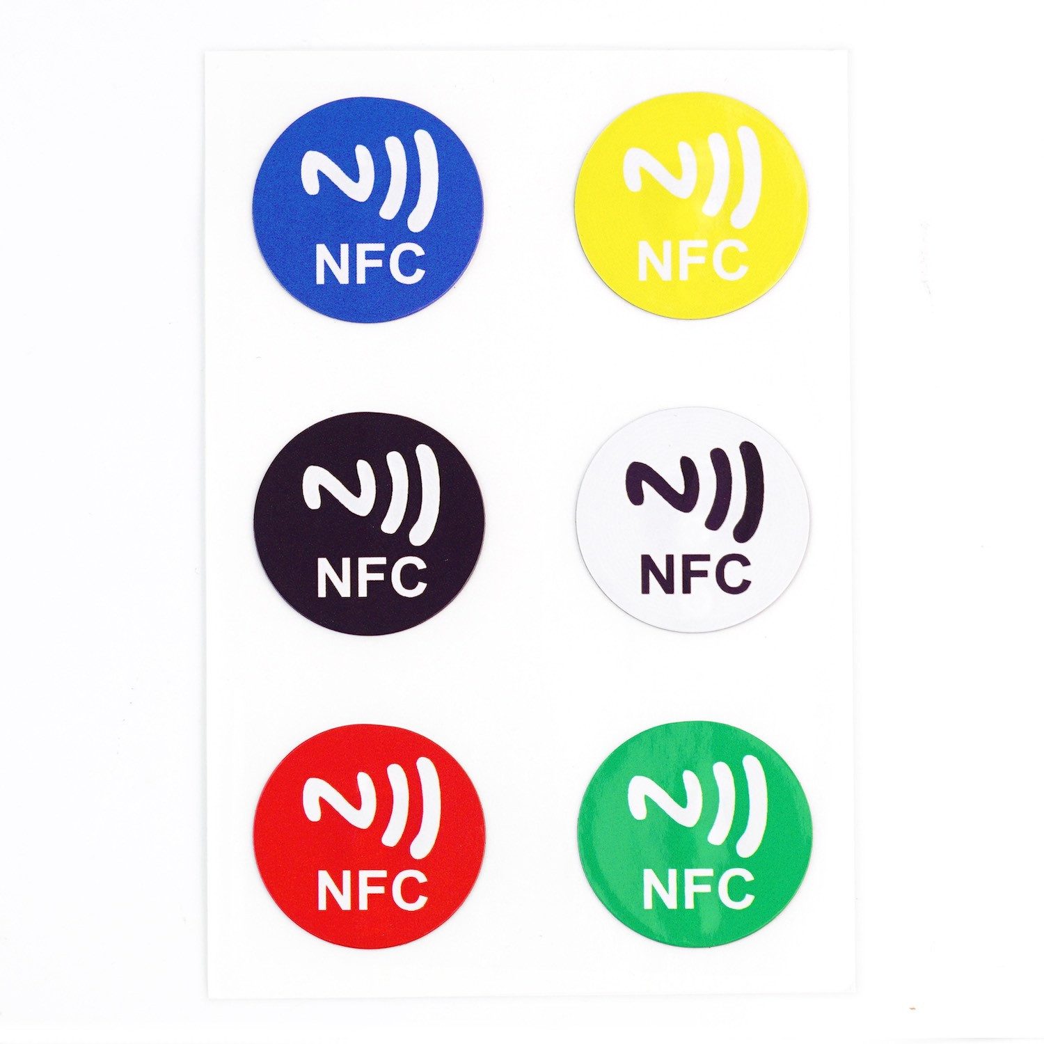Sensor RFID / NFC Tags, Ntag215, 25mm, selbstklebend, farbig sortiert, 6