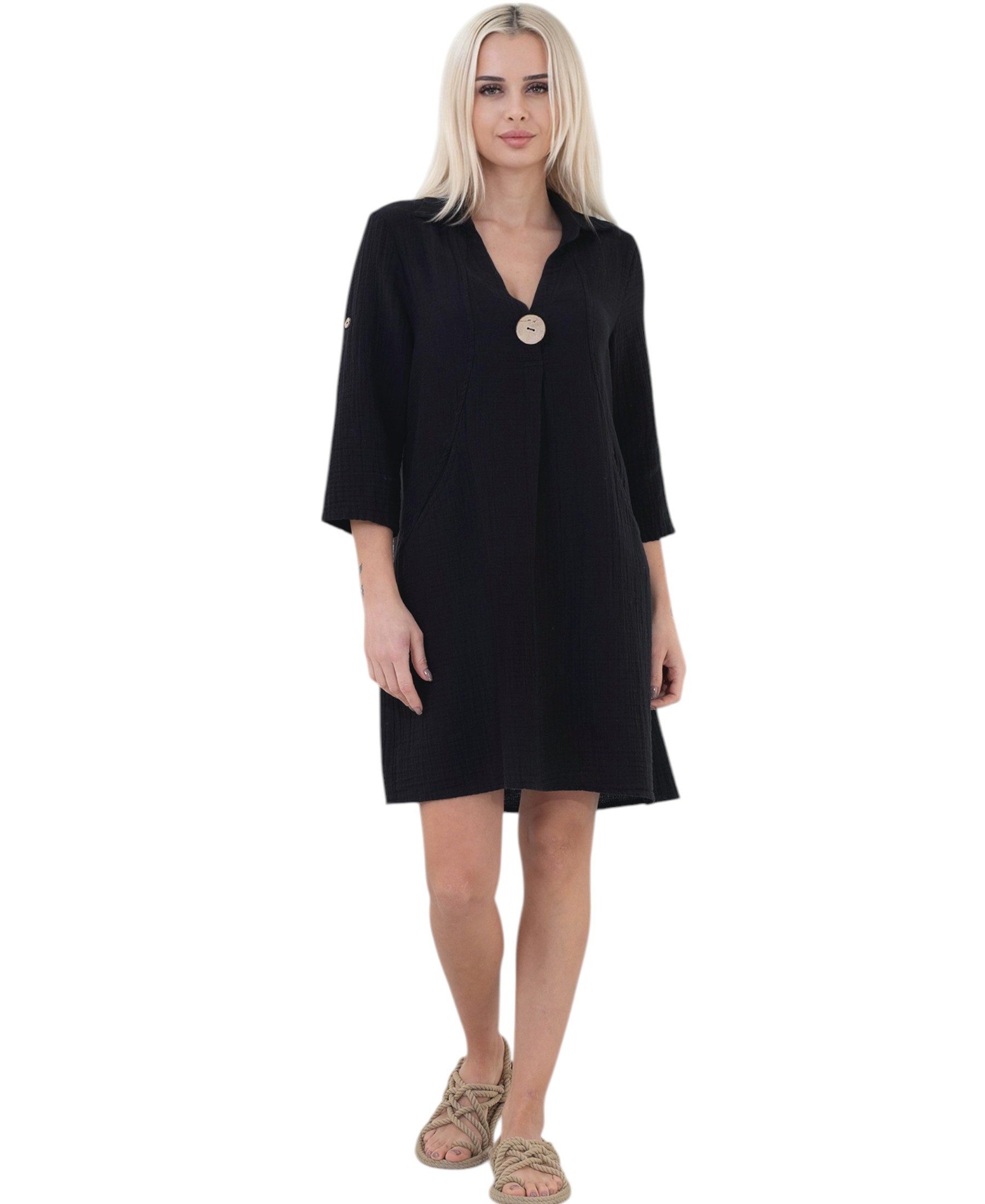WENOR Tunikakleid Damen Musselin Bluse Sommerkleid V-Ausschnitt