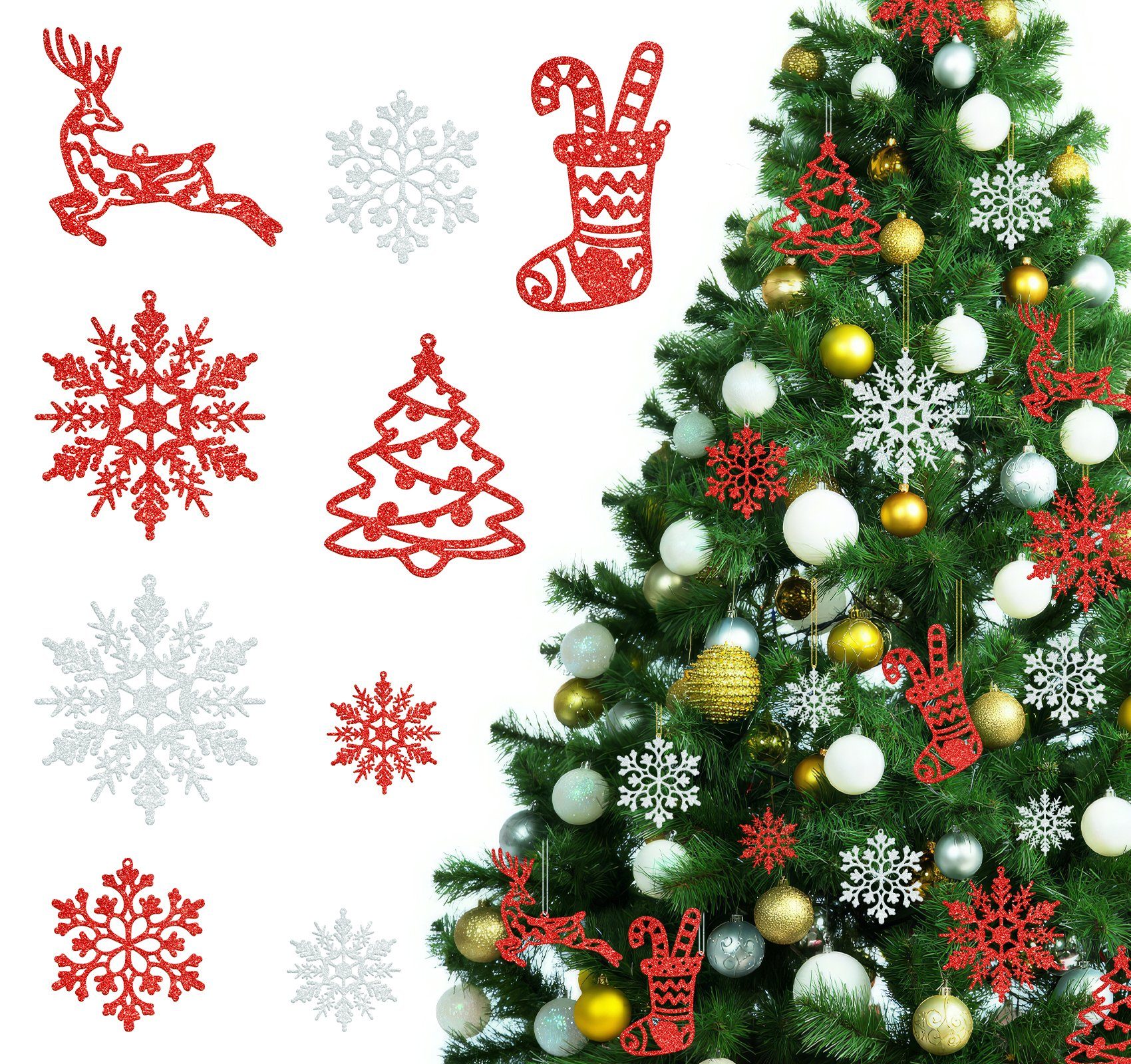 Weihnachtsbaumdecke 65 christbaumschmuck Rot-Weiß deko schneeflocken schneeflocken Stück Homewit