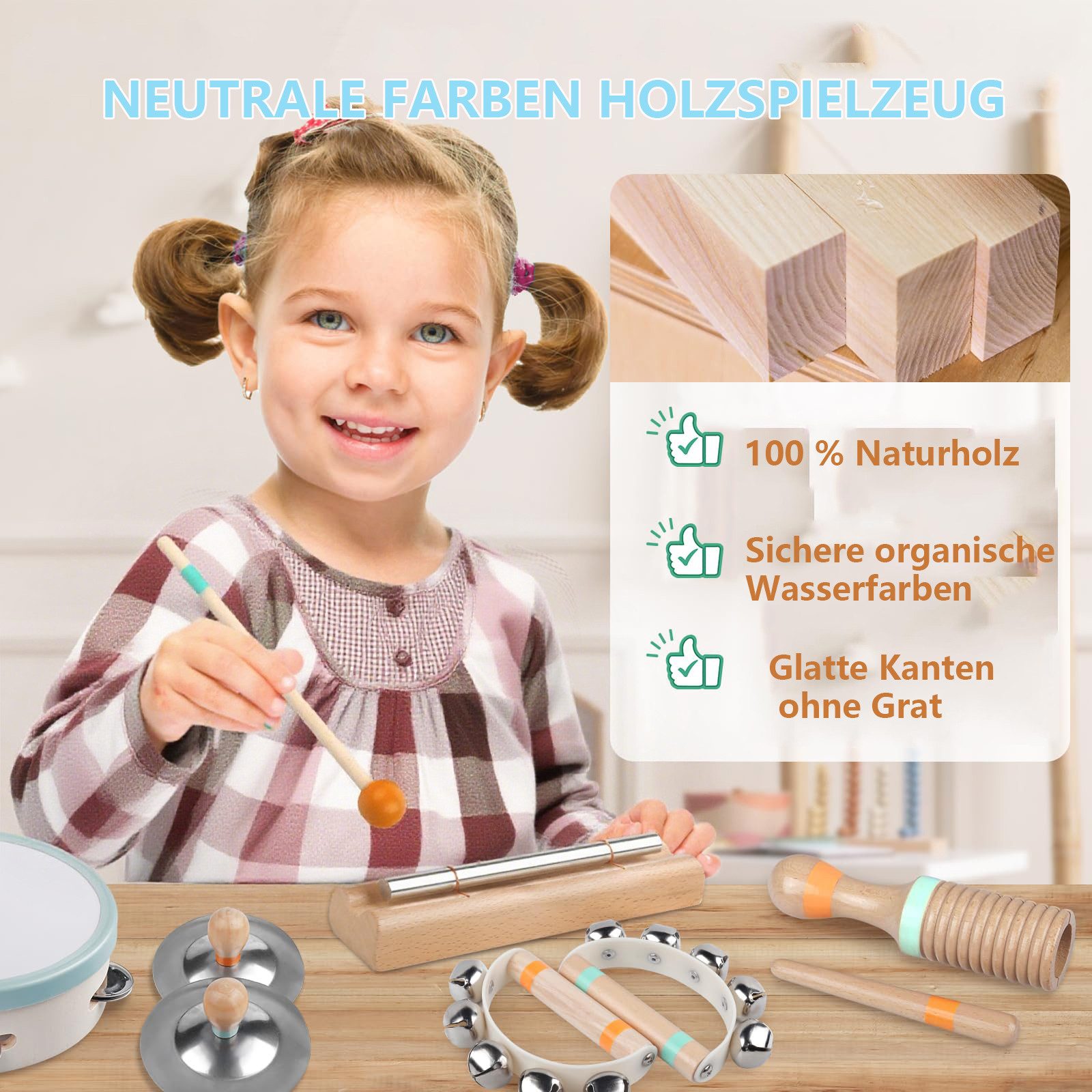 CLTYQ Spielzeug-Musikinstrument Montessori Spielzeug 8 teiliges Kinder Percussion Se Starter-Set, Montessori- Ideal für Kindergarten und Musikalische Früherziehung