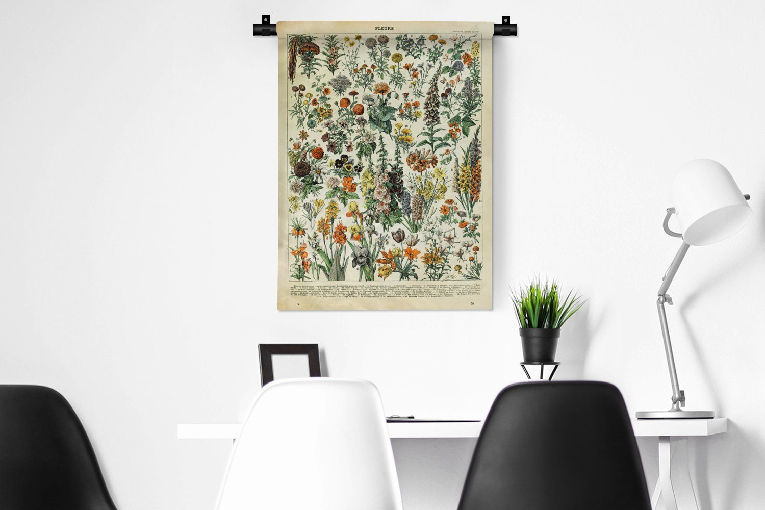 Pflanzen Deko Kunst, Schlafzimmer Vintage für Blumen - Adolphe Tapisserie, MuchoWow der - Millot Wand, an Wanddekoobjekt - - Wohnzimmer,