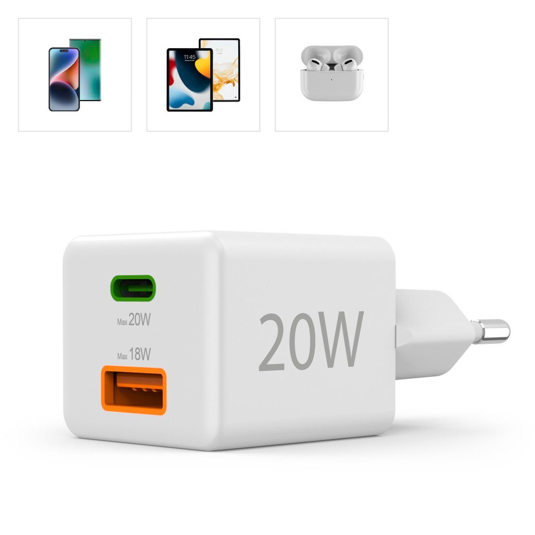 Hama USB-Ladegerät (Schnellladegerät Handy, 1x USB-C, 1x USB-A, 20 Watt) Schnelllade-Gerät (1-tlg)