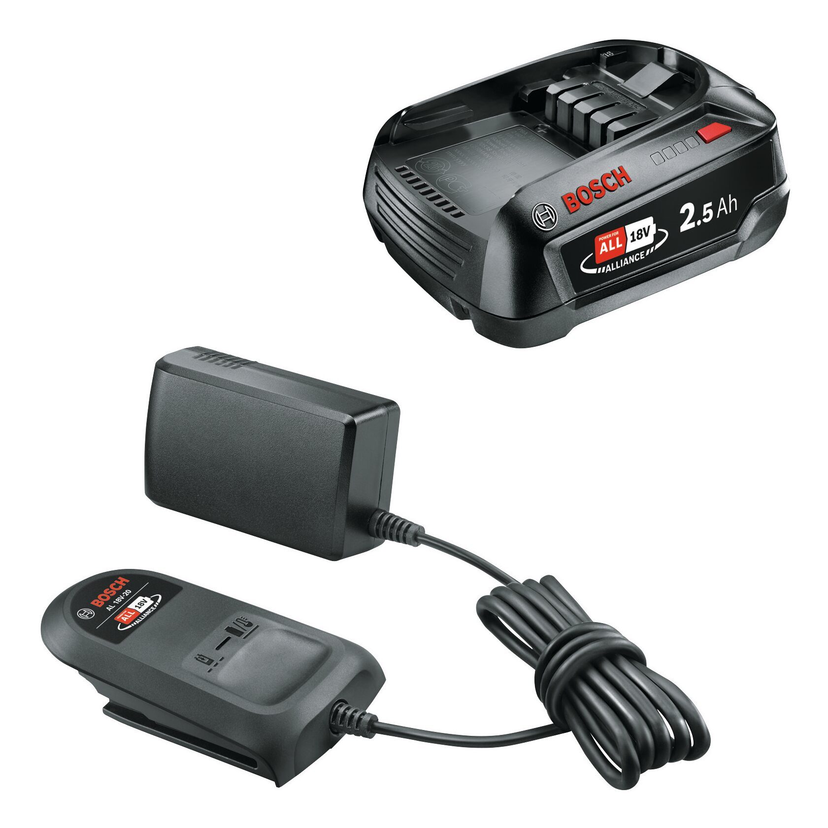 BOSCH PBA Akku Starter-Set (18 V), Mit 1x Akku 2 Ah & Ladegerät AL 18V-20 - im Karton