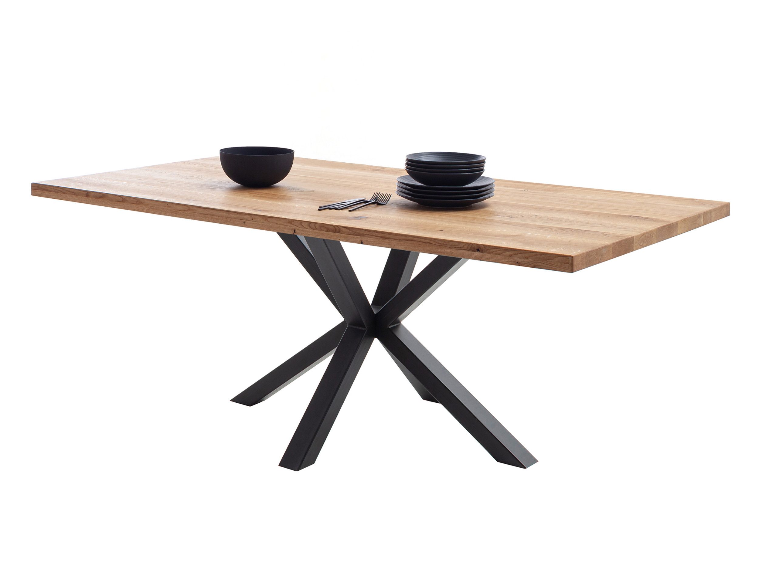 Massivart® Esstisch Wildeiche geölt / 40 mm Tischplattenstärke / DEBA, Massivholztisch / Spider X-Gestell schwarz Metall / Industrial Look