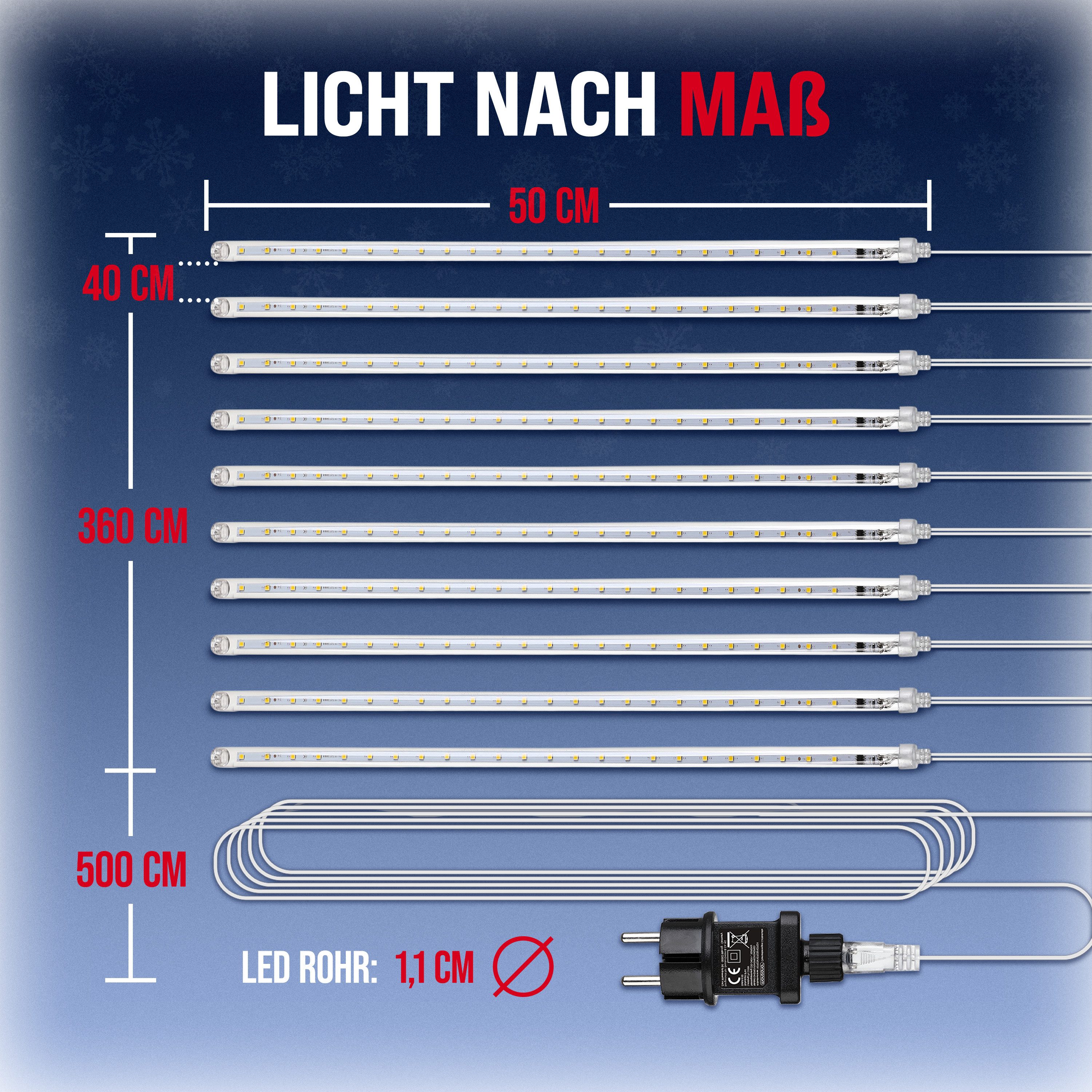 monzana Lichterkette, Meteorschauer 480 LED Außen Wasserdicht 10 Röhre 50cm