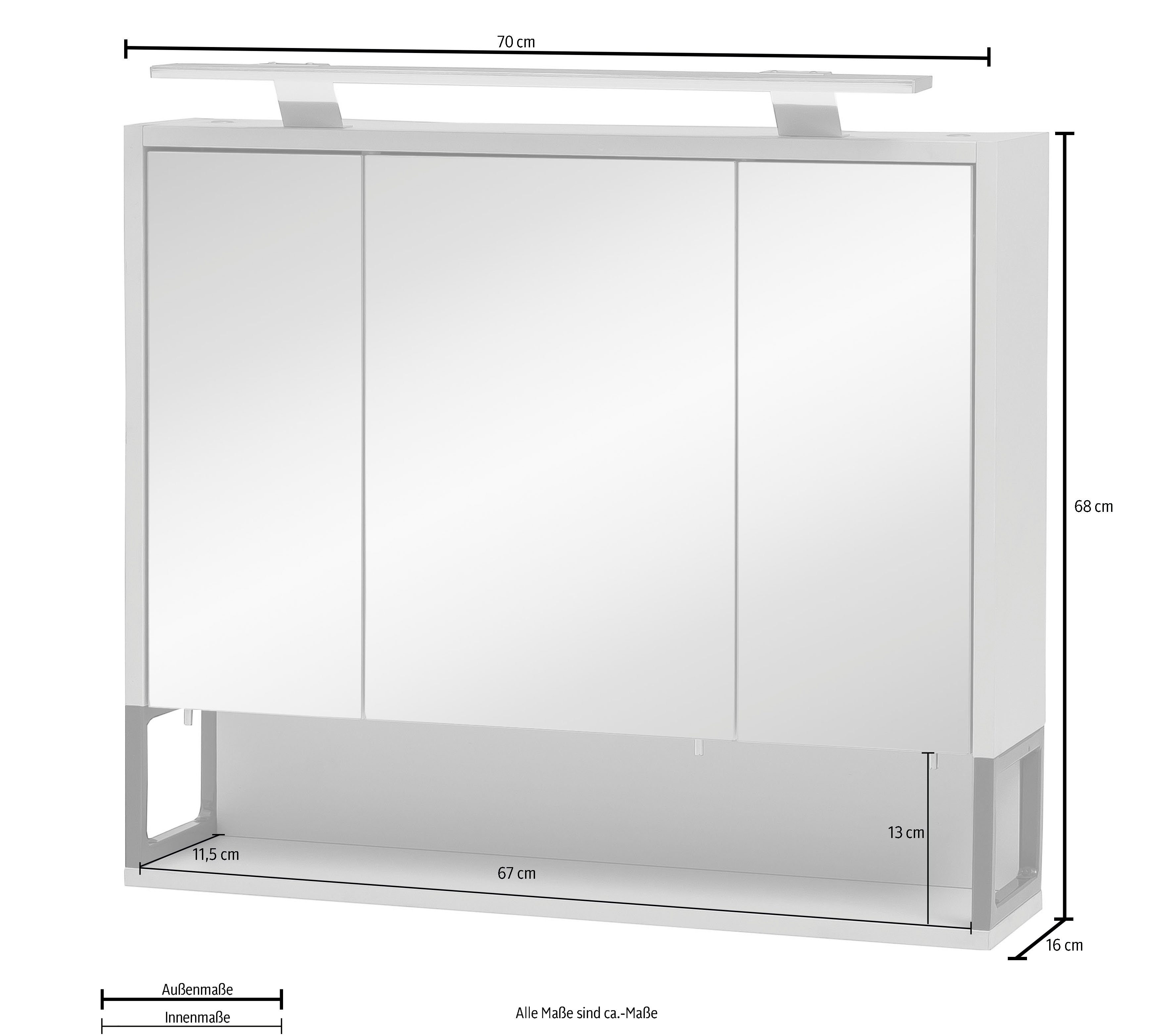 Limone cm, Breite mint mint 70 LED-Beleuchtung, Spiegelschrank | Schalter-/Steckdosenbox 3-türig, Schildmeyer