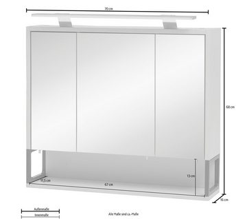 Schildmeyer Spiegelschrank »Limone« Breite 70 cm, 3-türig, LED-Beleuchtung, Schalter-/Steckdosenbox, Regalfach, Glaseinlegeböden, Made in Germany
