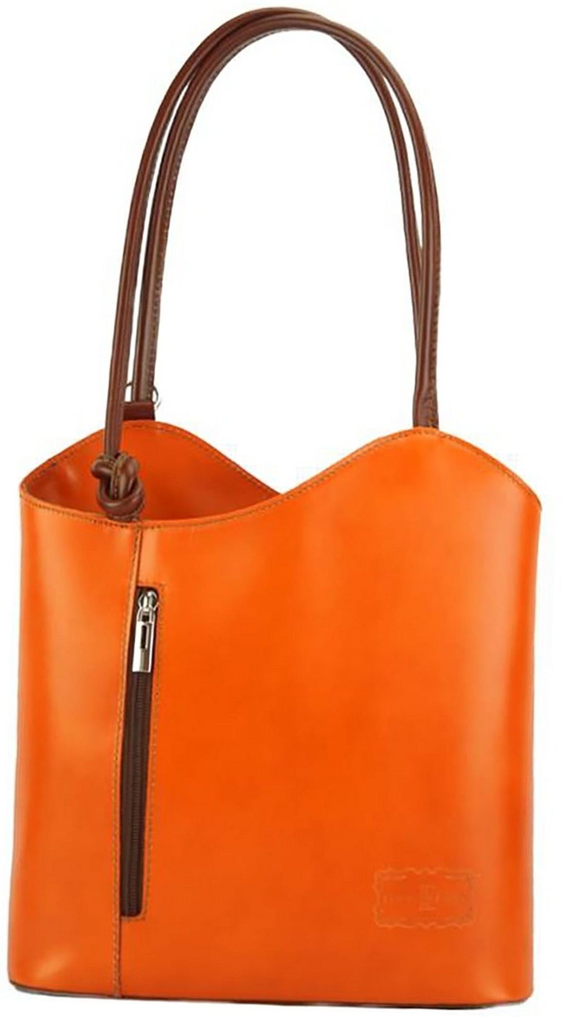 FLORENCE Schultertasche Florence 2in1 Echtleder Damen Handtasche (Schultertasche, Schultertasche), Damen Tasche Echtleder orange, braun, Made-In Italy
