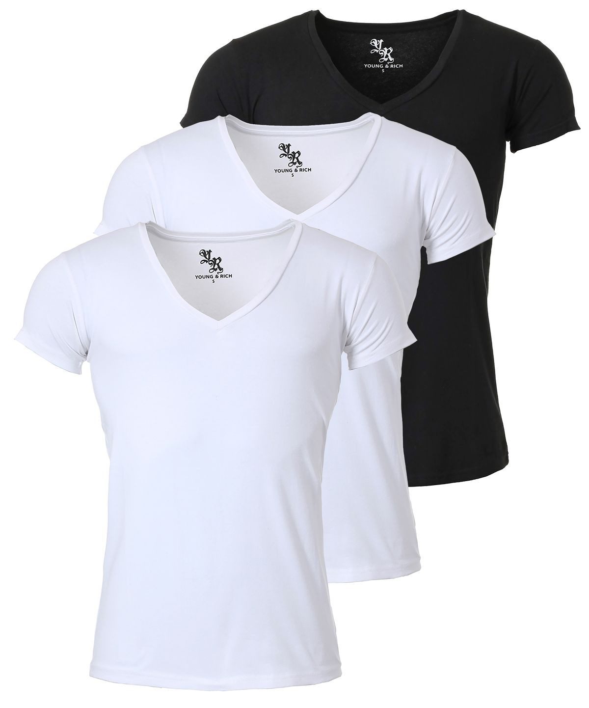 Young & Rich T-Shirt Herren Uni Basic 1315 extra tiefer Ausschnitt 3er Pack (3er-Pack, 3-tlg., 3er-Pack) V-Ausschnitt unifarben kurzarm slim fit