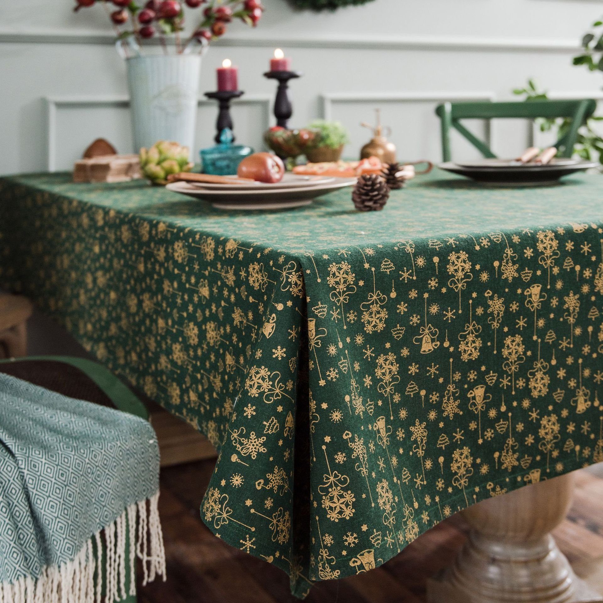 Tischdecke für FELIXLEO Neujahr Weihnachts 130*180cm Tischdecke Schneeflocke grüne Urlaub