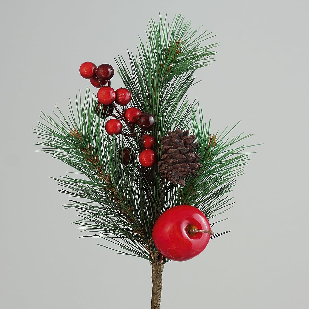 Kunstpflanze Künstlicher Tannenzweig mit Apfel u. Zapfen rot ca. 30cm Dekozweig, mucPlants