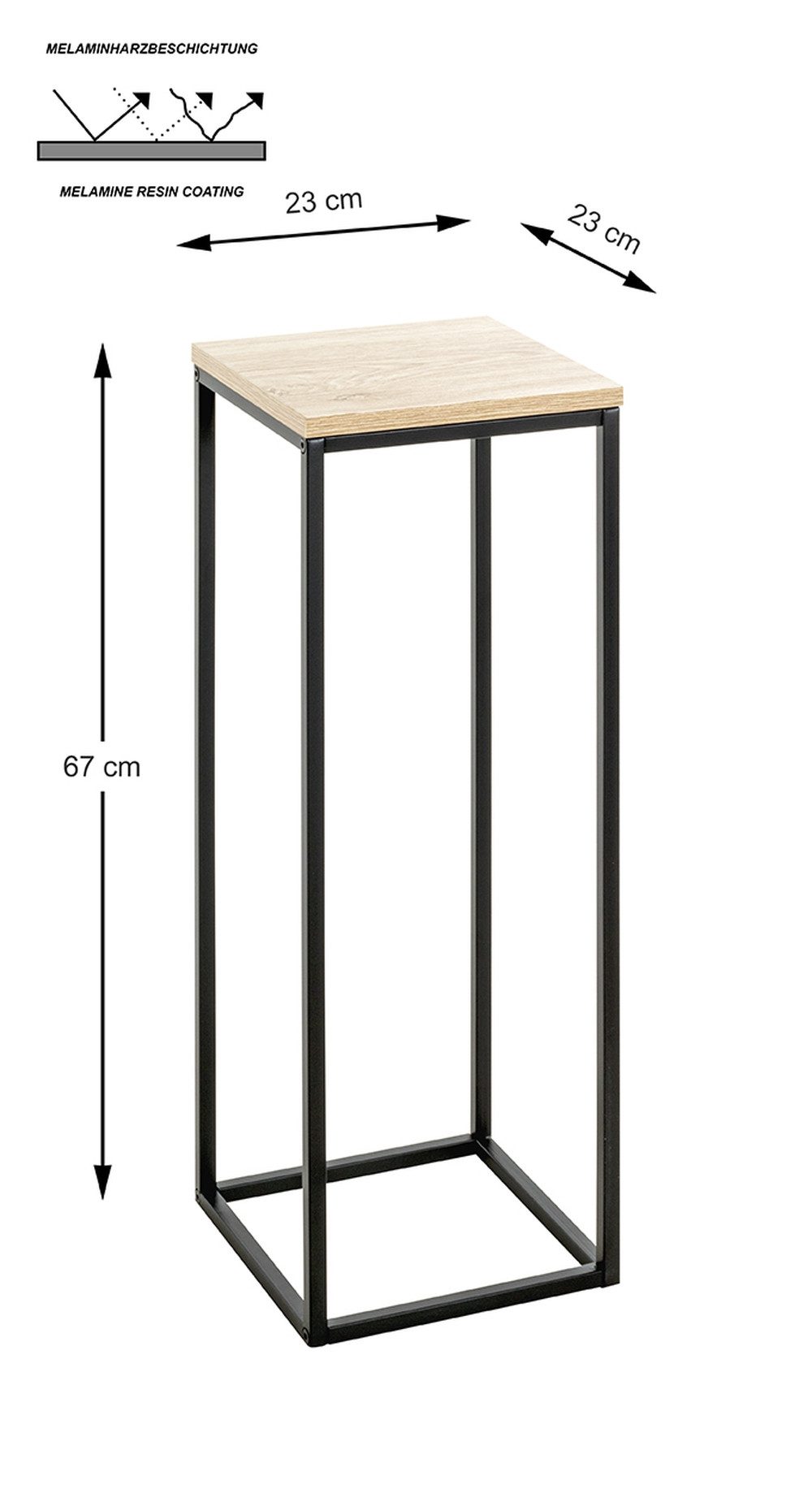 freiraum Blumentisch 52568, in eiche, schwarz, MDF, Metall - 23x67x23cm (BxHxT)