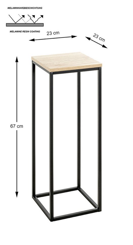 Thumbnail - freiraum Blumentisch 52568, in eiche, schwarz, MDF, Metall - 23x67x23cm (BxHxT)