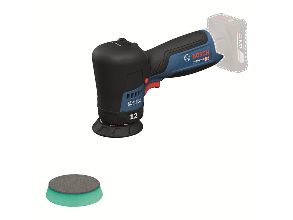 Bosch Professional Akku-Poliermaschine GPX 12 V-77, Ø 77 mm, (Set, 3 tlg), inkl. Polierteller Medium 77 mm und Stützteller 77 mm
