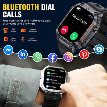 LaNikar Smartwatch (2,02 Zoll, Android iOS), Herren mit telefonfunktion wasserdicht militär gesundheits fitnessuhr