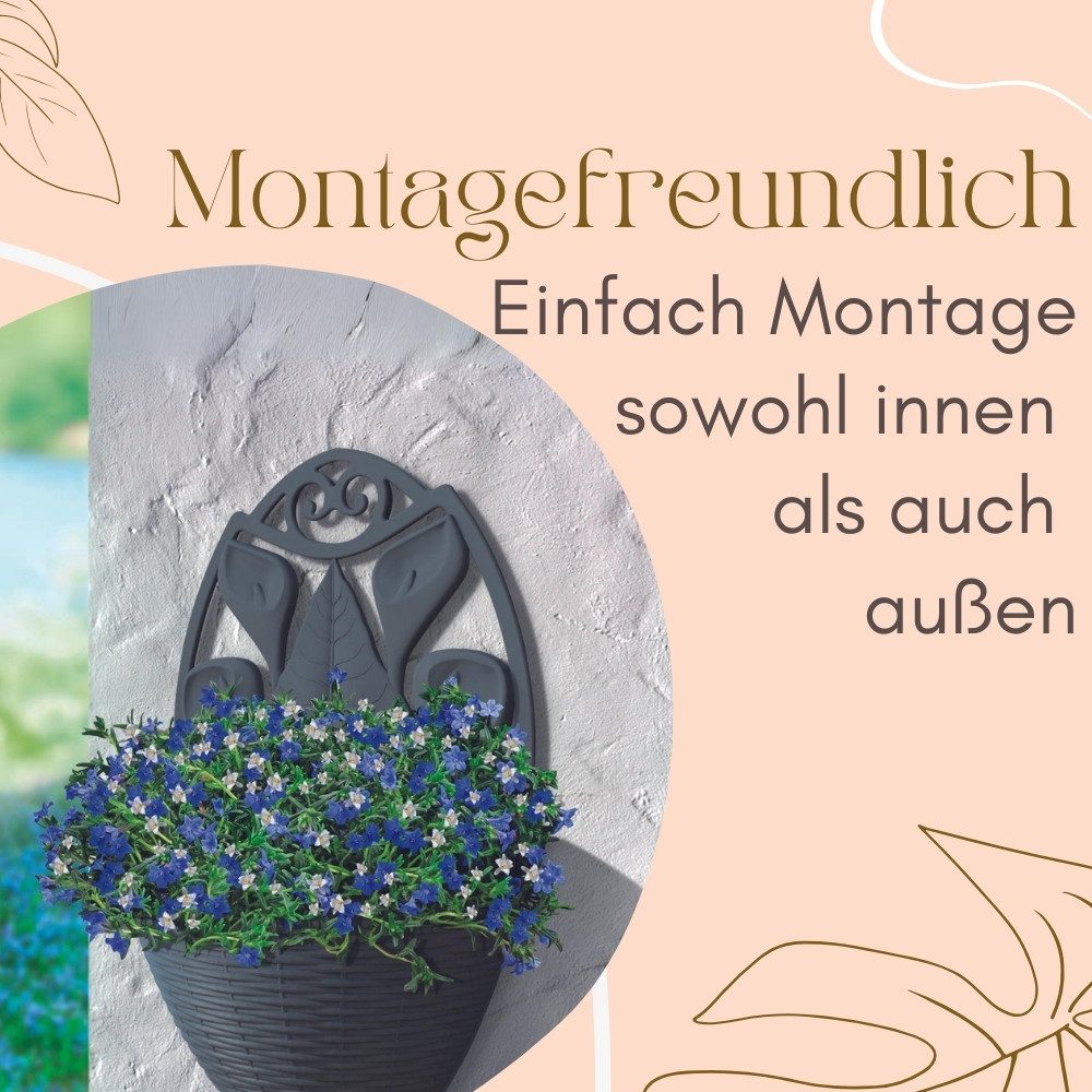 GarPet Blumentopf 2er Set Blumentopf Wand Topf Pflanzen Halterung Anthrazit Rattan – Bild 5 von 5
