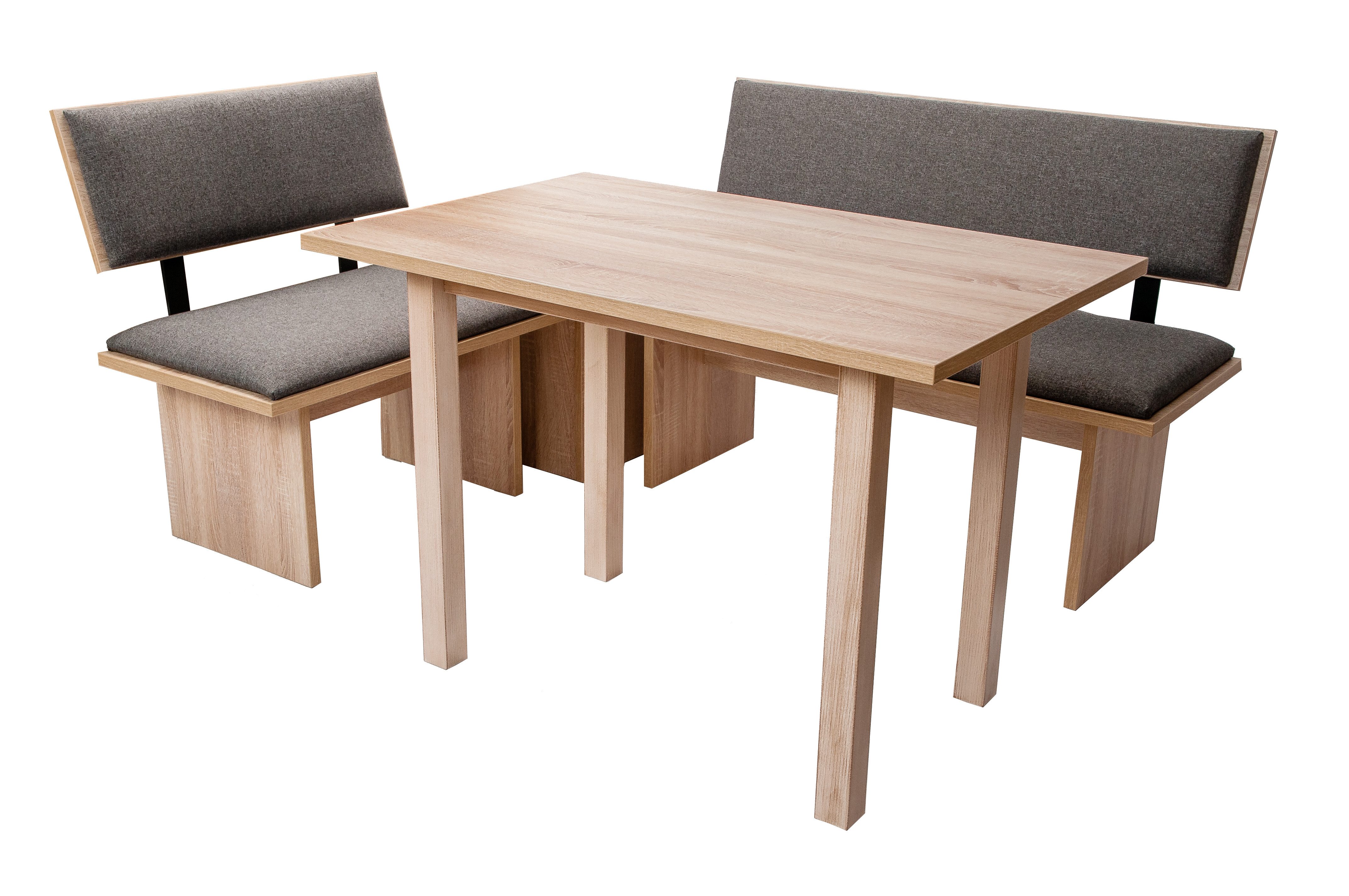 kundler home Eckbankgruppe Sitzbank L:182 R:142 cm Seitenlänge tauschbar, Tischfüße Massivholz, (4-er Set), bestehend aus 2 Sitzbänken, Truhe und Esstisch