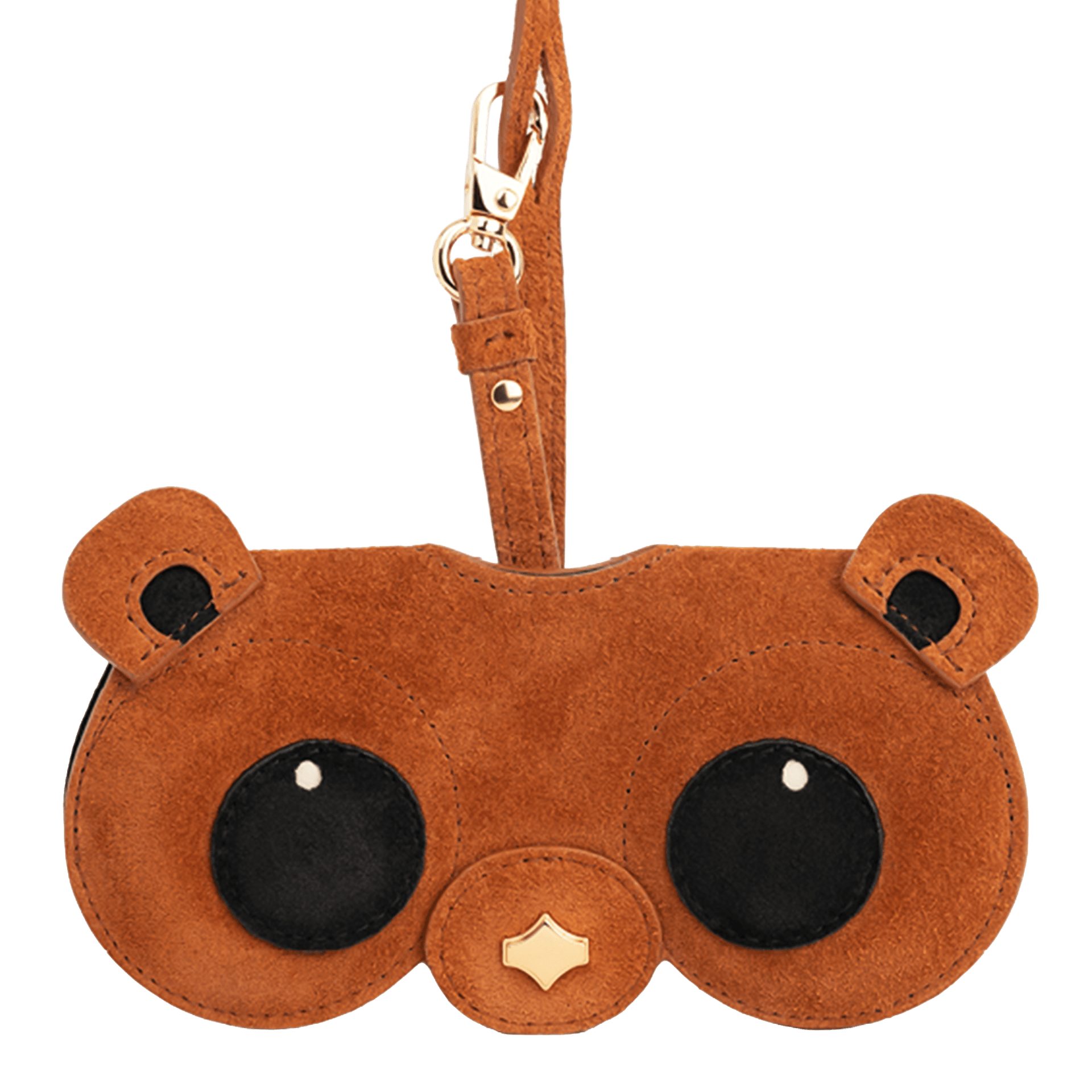 ANY DI Brillenetui ANY DI MUNICH Brillenetui SunCover Teddy aus Leder Braun, Band mit Karabiner, 24 Karat Vergoldung