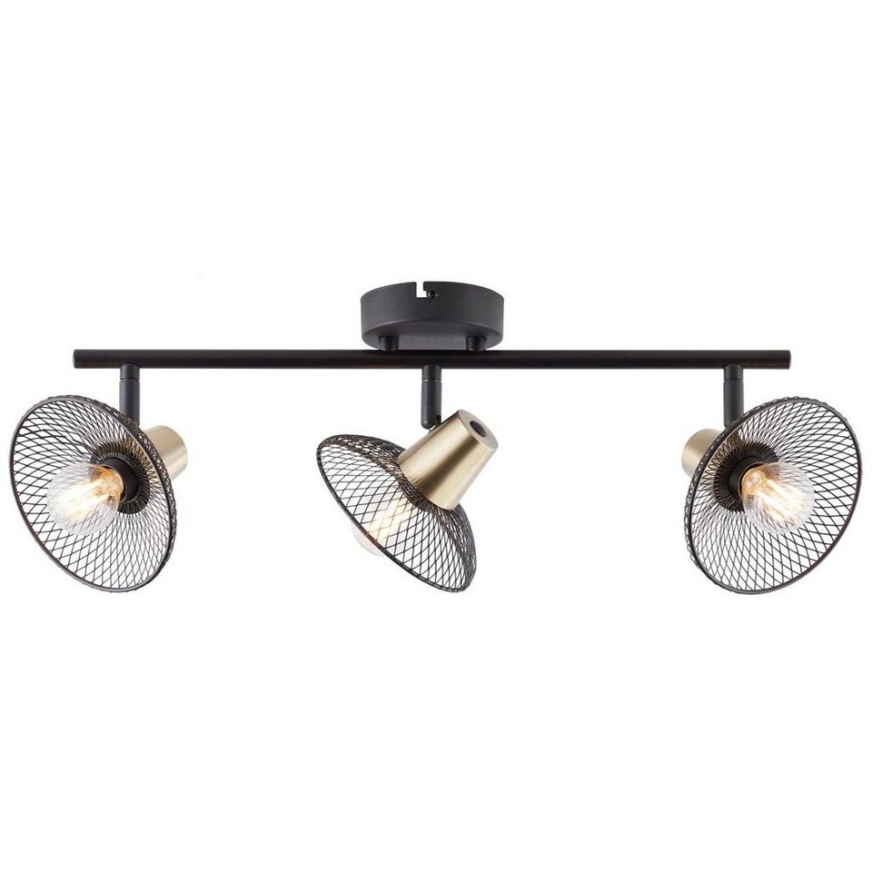 Brilliant Deckenleuchte Gordon, Lampe Gordon Spotbalken 3flg. schwarz/messing  3x D45, E14, 28W, geei, Dimmbar bei Verwendung geeigneter Leuchtmittel