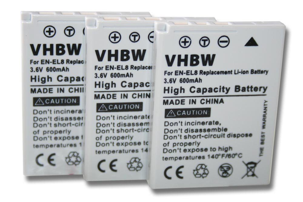 vhbw passend für Nikon Coolpix P1, P2, S1, S2, S3, S5, S6, S7, S7c, S9, S50c, S51, S51c, S52, S52c Kamera / Foto Kompakt (600mAh, 3,6V, Li-Ion) Kamera-Akku 600 mAh