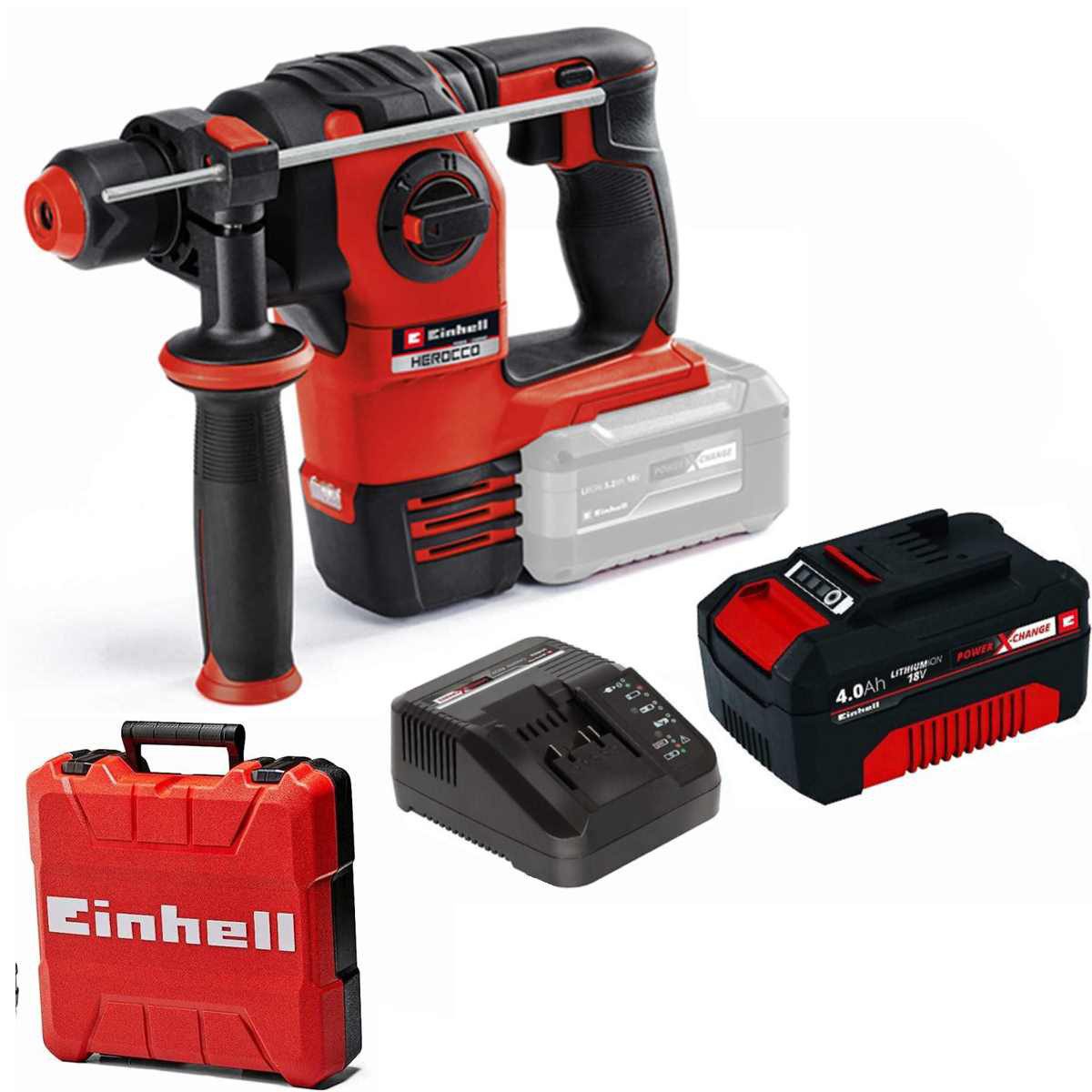 Einhell Akku-Bohrhammer Bohrhammer HEROCCO 18/20 PXC SDS-plus + Akku 4.0 Ah +Ladegerät&Koffer
