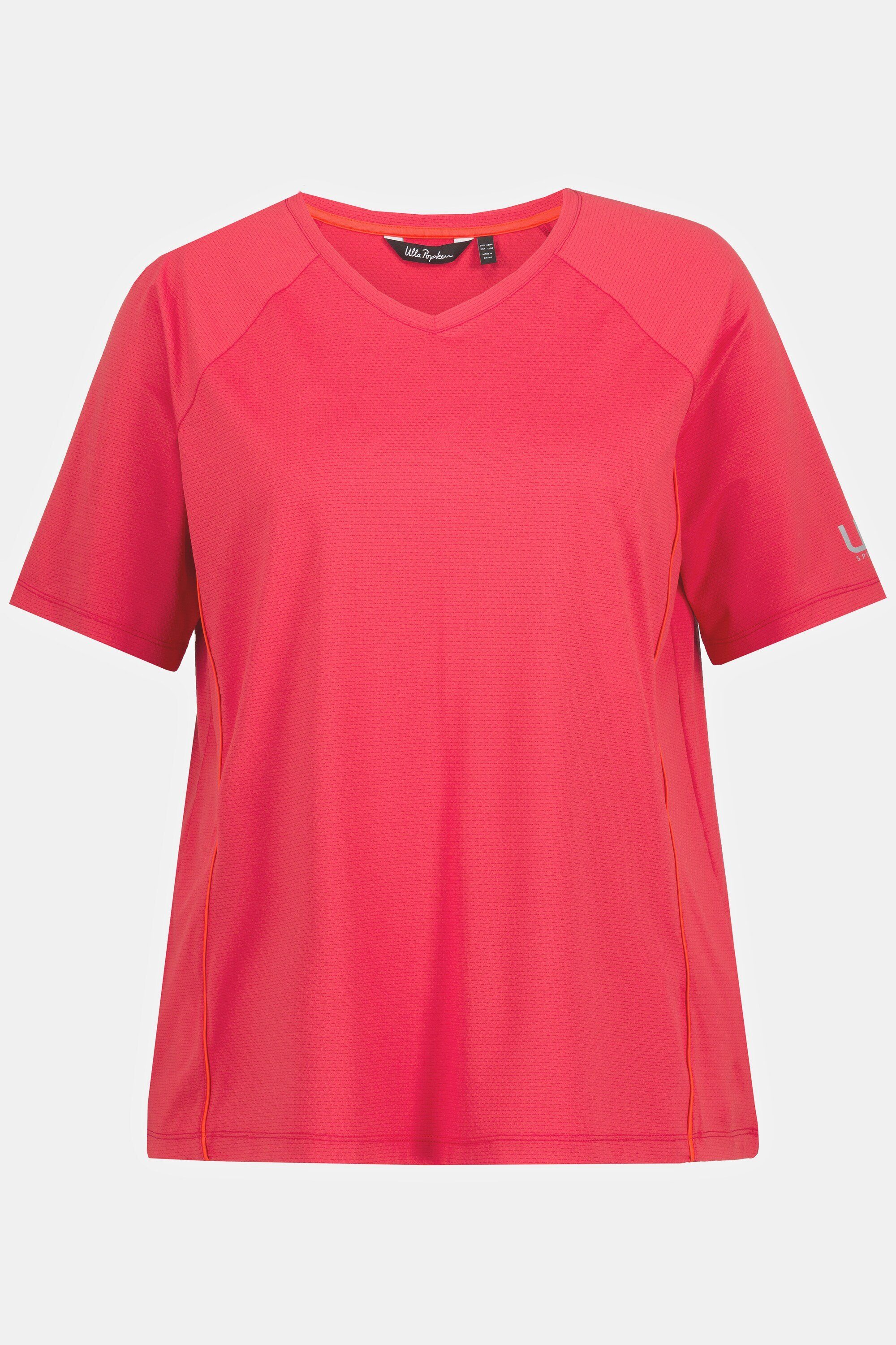 T-Shirt Rundhalsshirt Popken V-Ausschnitt rot Halbarm Ulla 50+ UV-Schutz