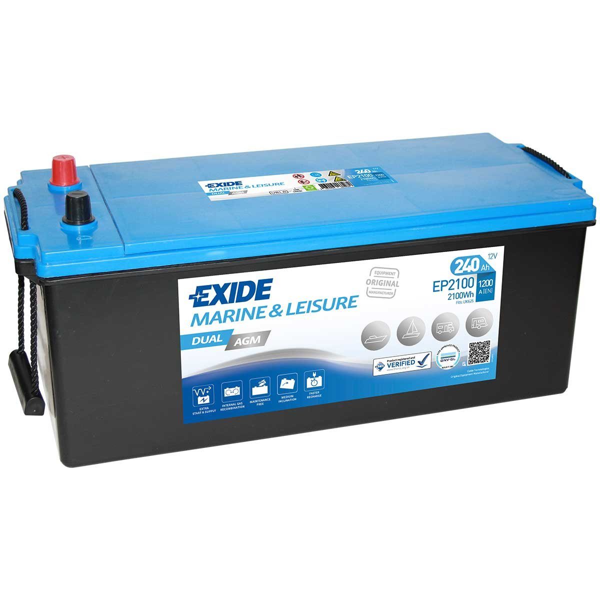 Exide Exide EP2100 DUAL AGM 12V 240Ah Marine & Leisure Batterie Batterie, (12 V)