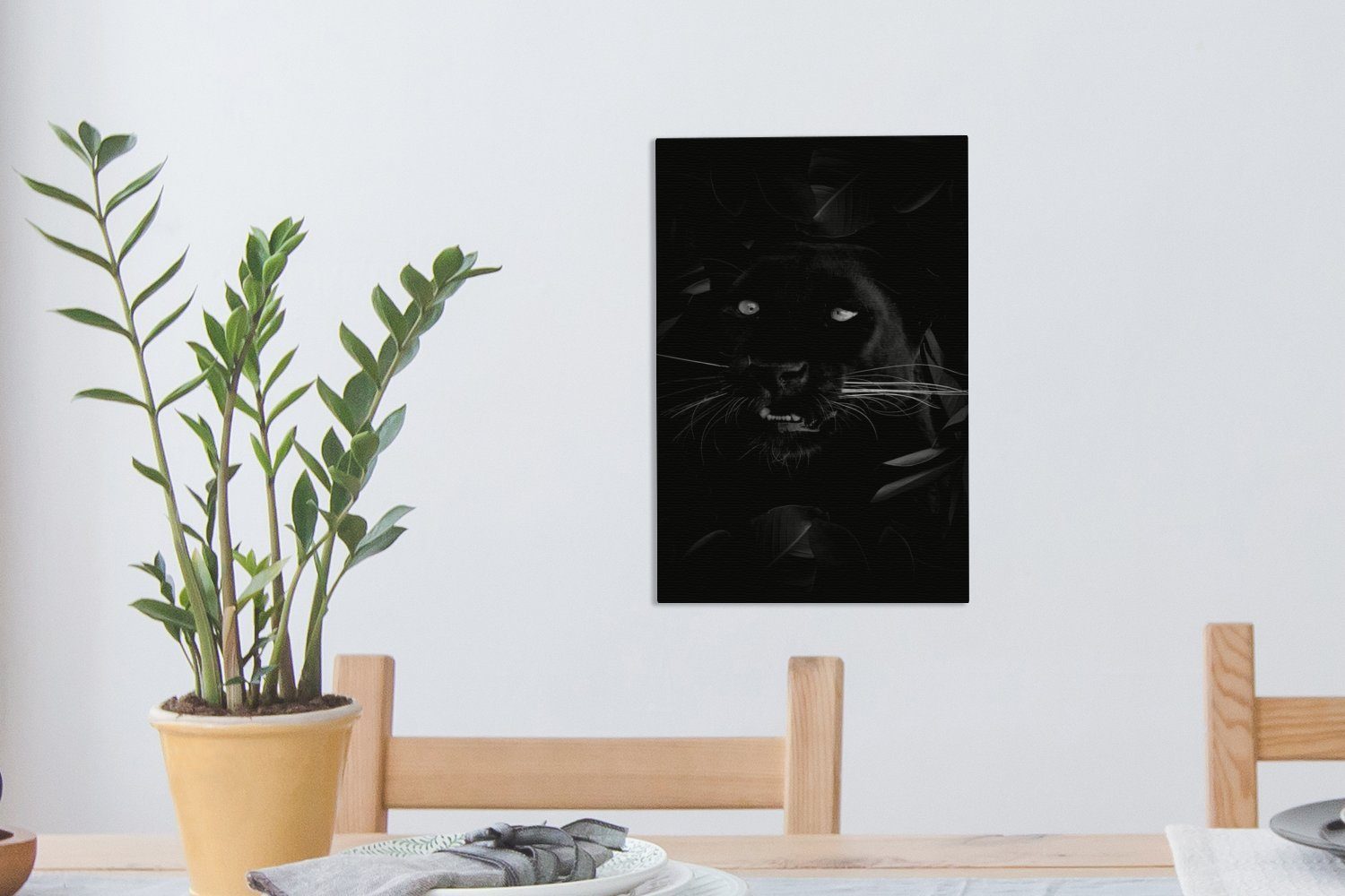OneMillionCanvasses® Leinwandbild 20x30 bespannt und cm Hintergrund Zackenaufhänger, Panther St), Leinwandbild - vor Botanischer (1 schwarz inkl. weiß, schwarzem Gemälde, fertig