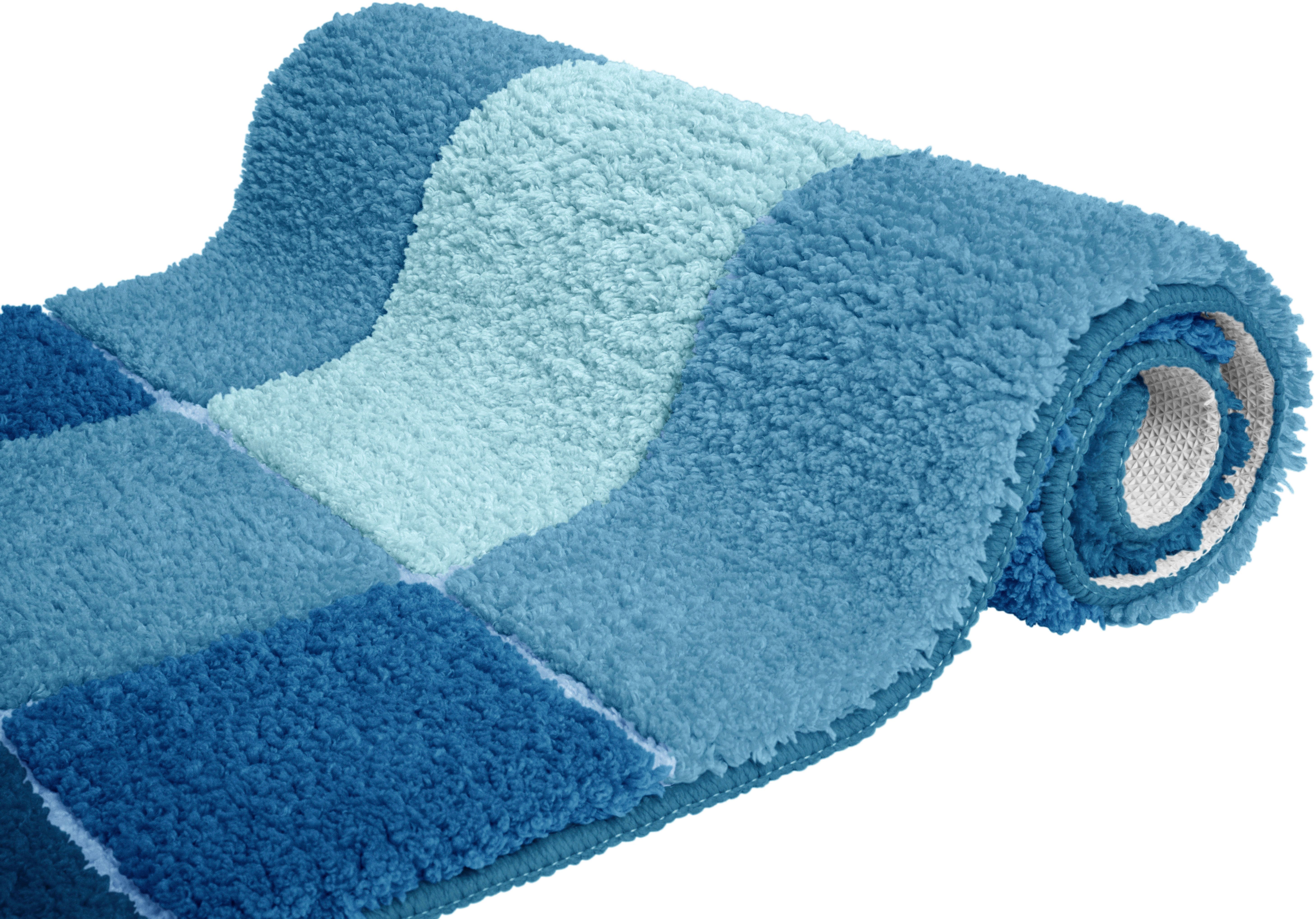 OTTO home Badematte Pia, Badvorleger, Badezimmer Teppich, Höhe 20 mm, rutschhemmend beschichtet, fußbodenheizungsgeeignet, schnell trocknend, strapazierfähig, Polyester, rechteckig, Badteppich, karierte Badematten, rechteckig, rund & als 3-tlg. Set