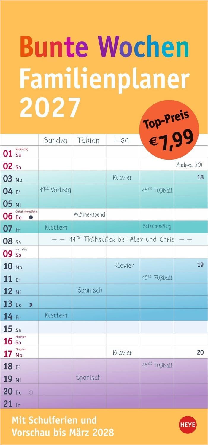 HEYE Wandkalender Bunte Wochen Familienplaner 2027
