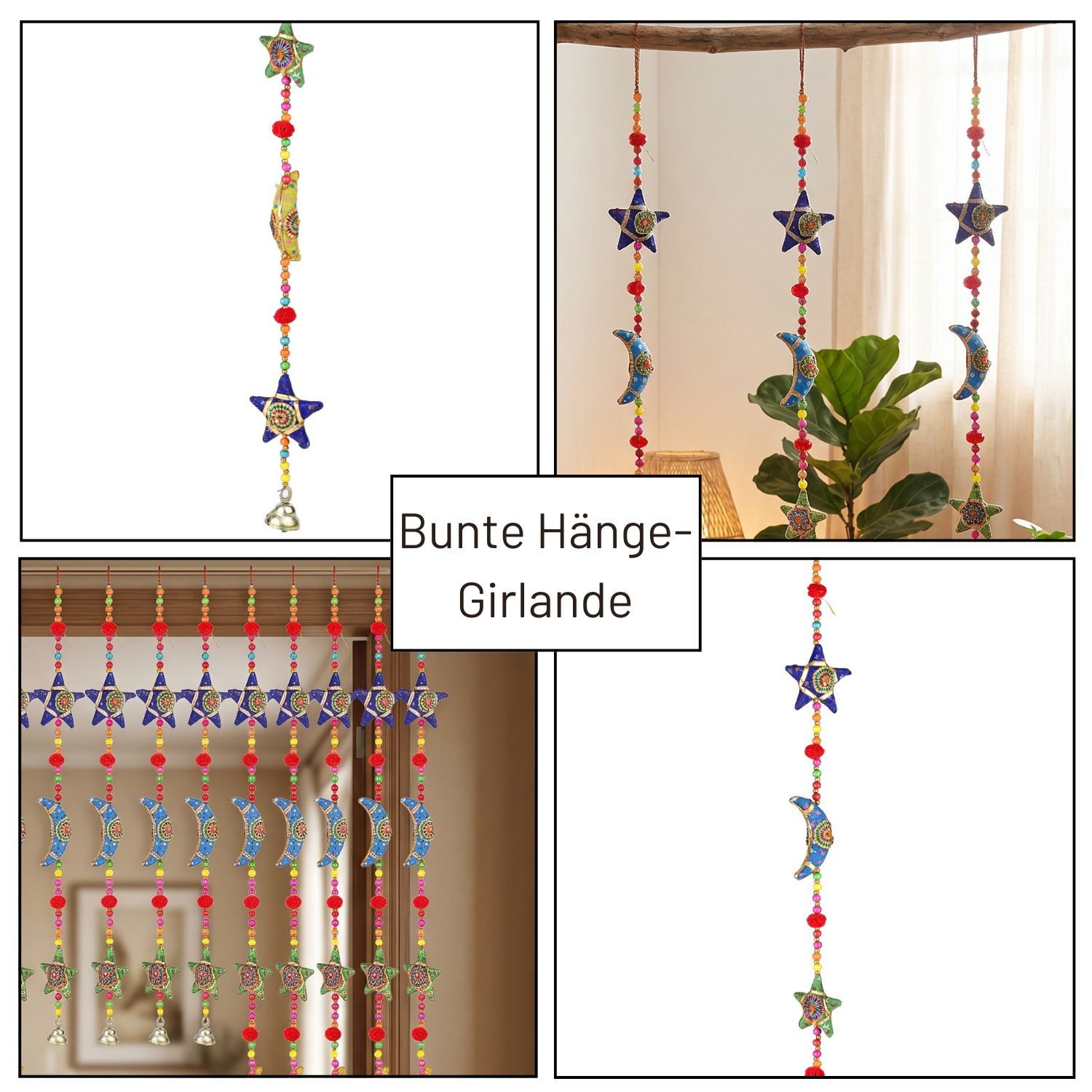 Marrakesch Orient & Mediterran Interior Hängedekoration Dekoanhänger Sternenmond im Boho-Stil aus Baumwolle, mehrfarbig 80 cm – Bild 5 von 5