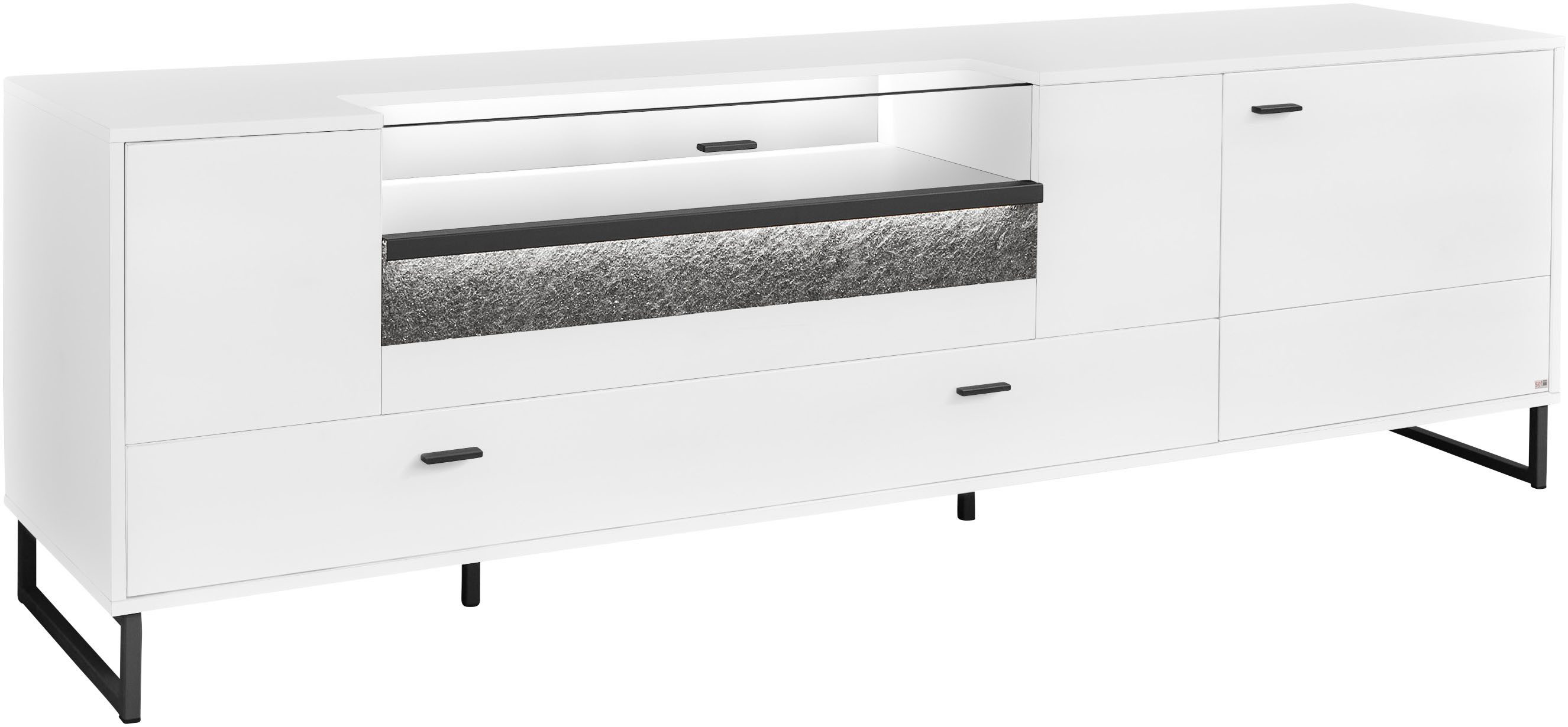 set one by Musterring TV-Schrank Deltona inkl. LED-Beleuchtung, Metallkufe, Glasklappe, B214 x H 67 cm