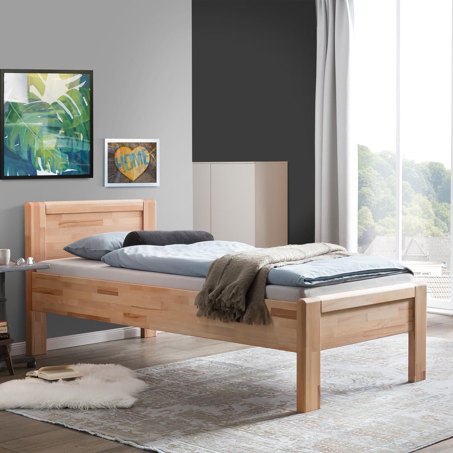 HOMELIV. Bettgestell HOMELIV. Seniorenbett Ewen 90x200 cm Kernbuche Massivholz