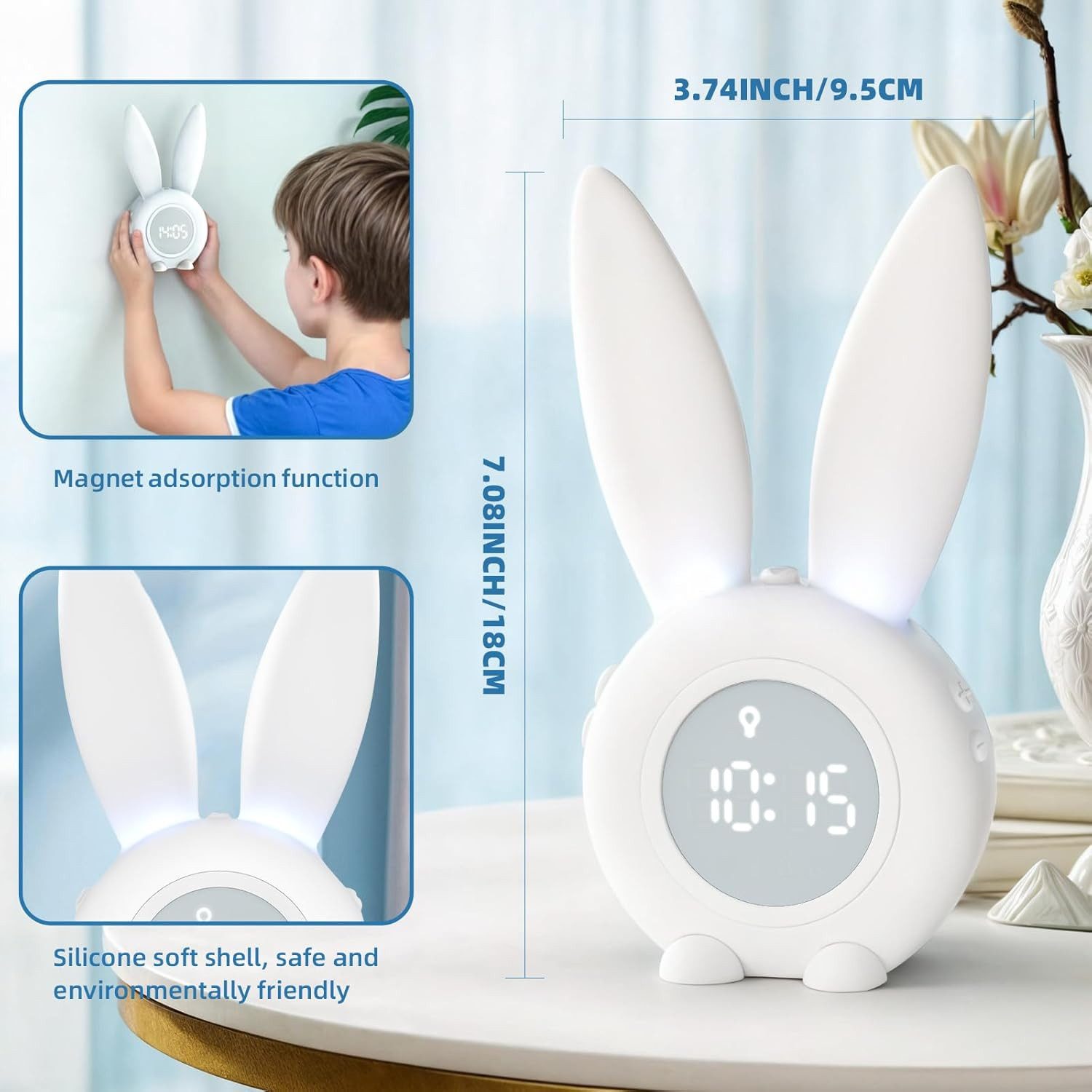 EXTSUD LED Nachtlicht Kinder Lichtwecker Cute Rabbit Kinderwecker, Creative Nachttischlampe Snooze-Funktion zeitgesteuertes Nachtlicht – Bild 2 von 4