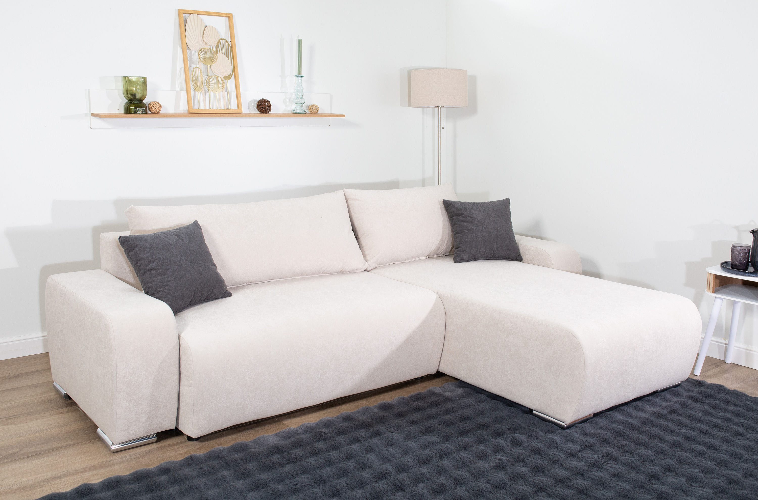 COLLECTION AB Ecksofa Pia L-Form, B: 237 cm, Schlaffunktion, Bettkasten & 2 Zierkissen, Federkern