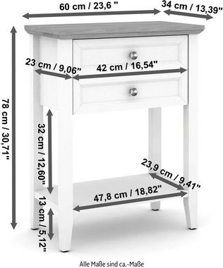 Jahnke Konsolentisch CLASSIC CONSOLE 60, Konsolentisch, Beistelltisch, 2 Schubladen und 1 Ablage, 60x34x78 cm