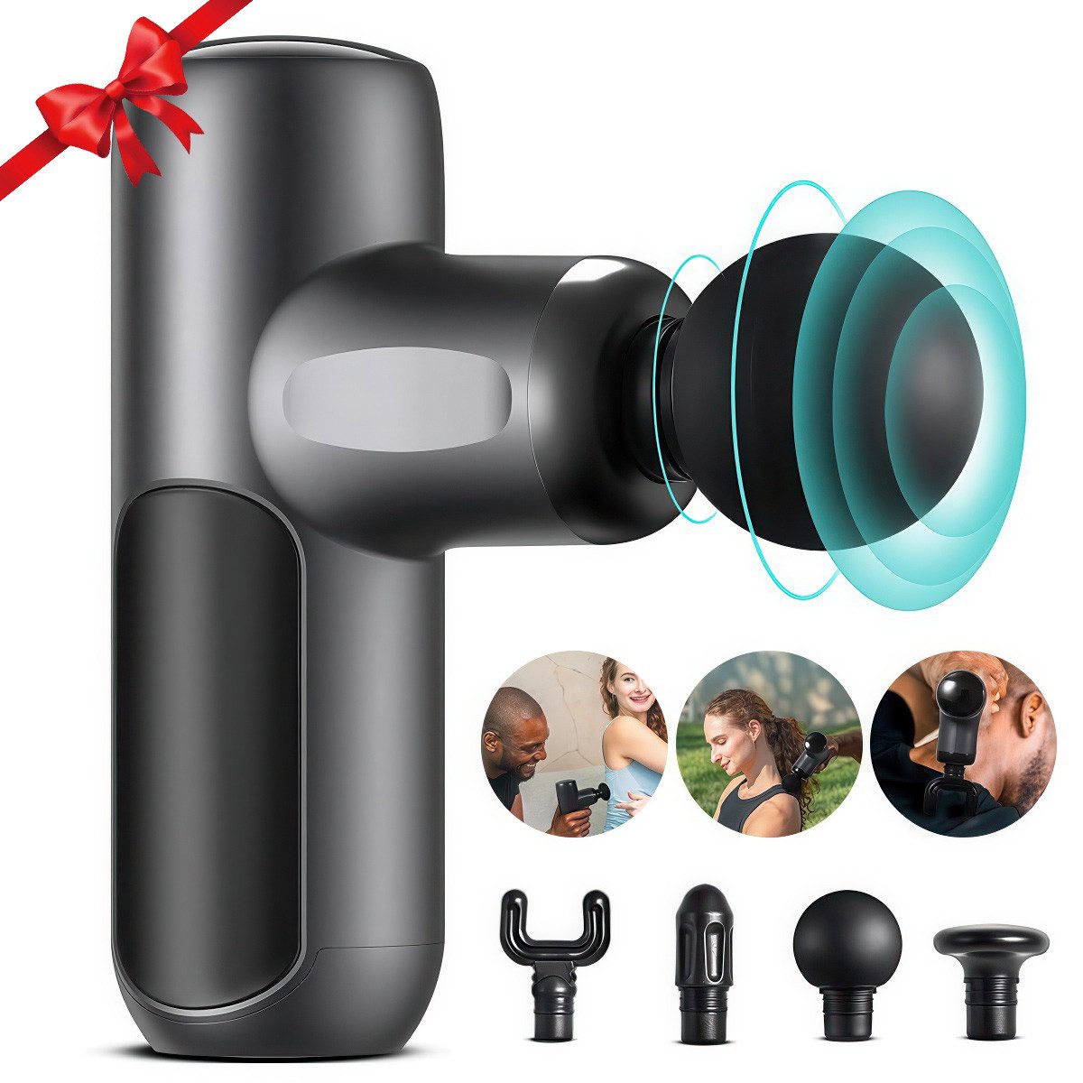 Novzep Massagepistole Mini Massagepistole,4000mAh Muskel Massagegerät Leise Massage Gun, 5 Geschwindigkeitsstufen 4 Massageköpfe starke geschwindigheit, tragbares kleines Reisegerät Geschenke für Frauen&Männer, für Tiefengewebsmassage&Entspannung,rücken&nacken