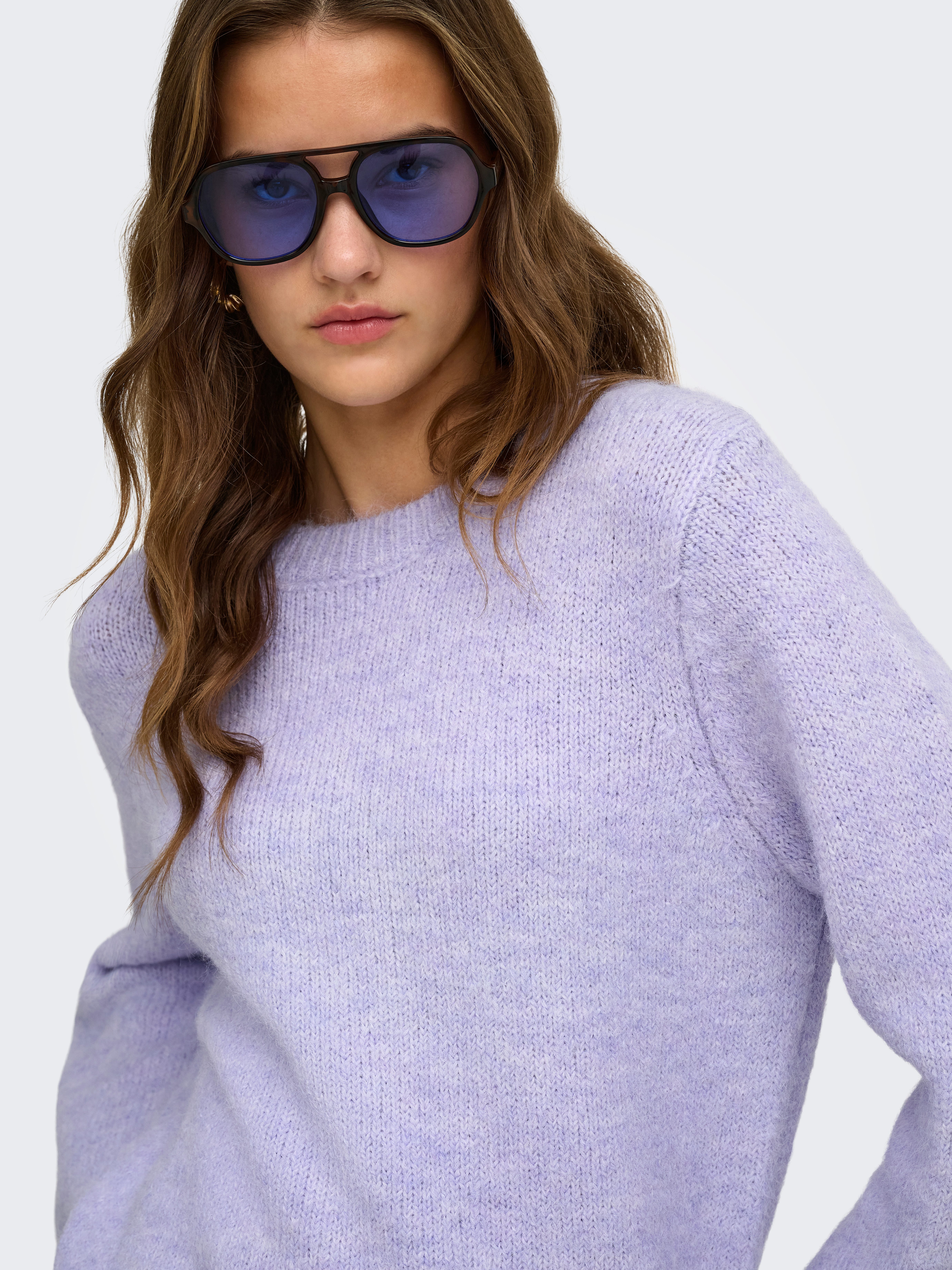 ONLY Strickpullover ONLSAHERI LS O-NECK KNT Materialmix, loose fit
