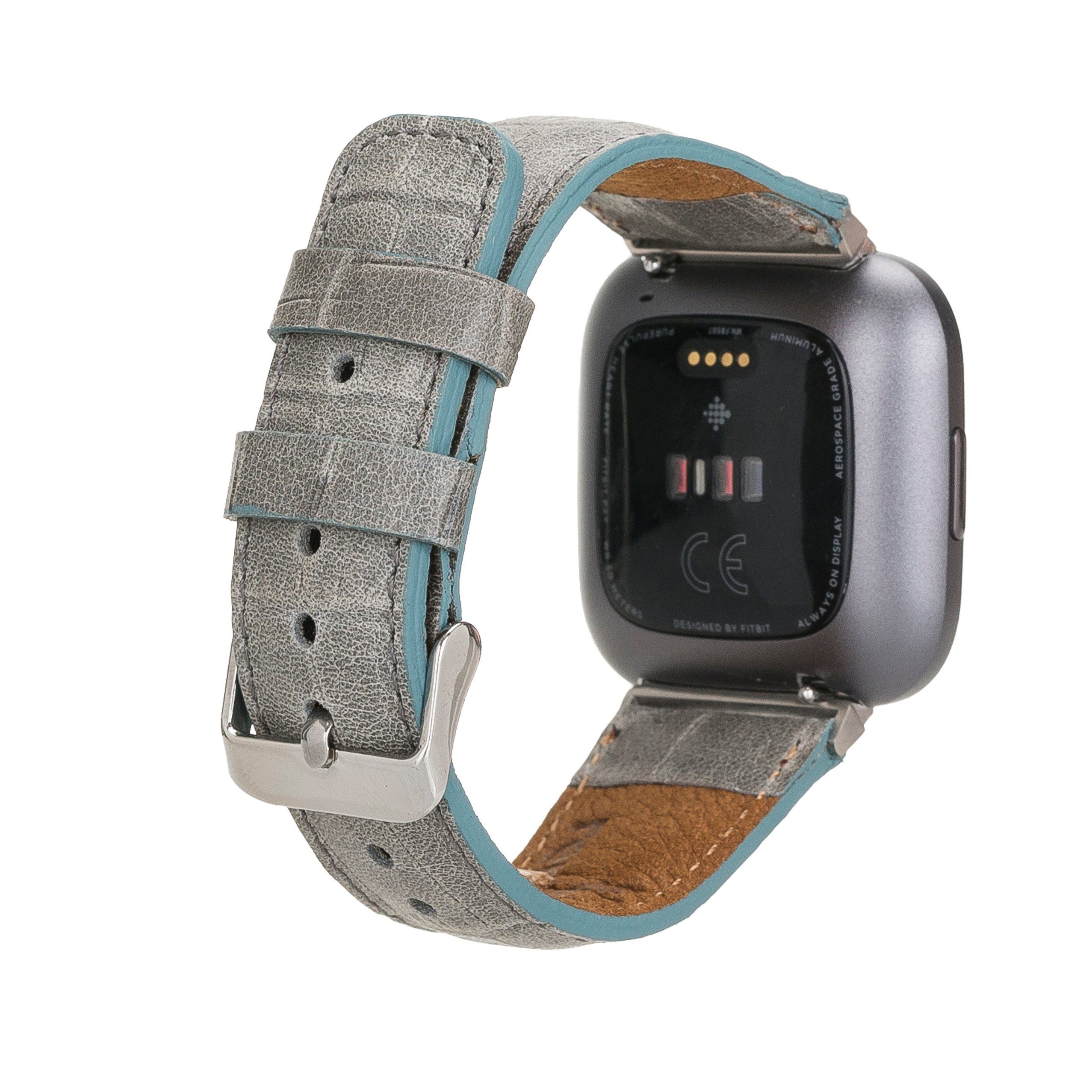 Renna Leather Smartwatch-Armband Fitbit Versa 4 / 3 / Sense & 2 Armband Echtes Leder Ersatzarmband Croco Grau