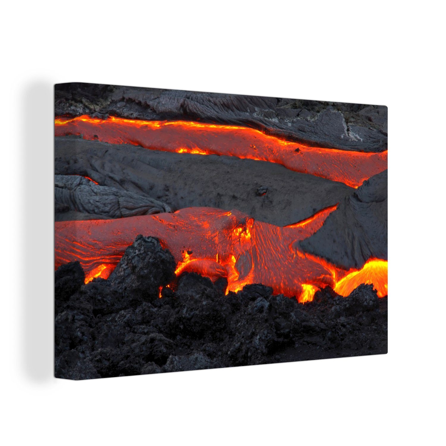 (1 cm Leinwandbilder, und Lava, Wandbild 30x20 heiße Aufhängefertig, Leinwandbild St), Rote Wanddeko, OneMillionCanvasses®